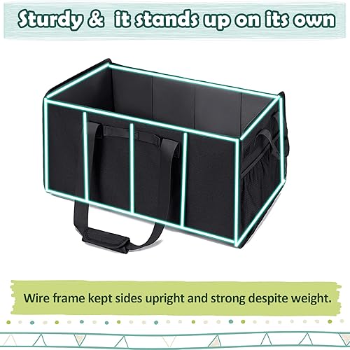 Miniatura 6 de Muzale Bolsas de comestibles reutilizables plegables extra grandes con marco de alambre, bolsas de compras resistentes con asas para comestibles,