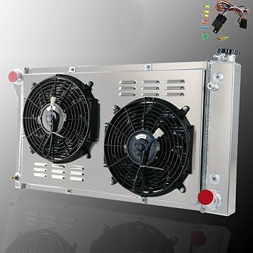 3-Row Radiator with Electric Fans for 1967-1972 Chevy C/K C10 C20 C30 Pickup Trucks Blazer GMC AT/MT 5.0L 5.7L V8 350 307 All Aluminum Radiators w/Fans Relay Wiring Harness kit