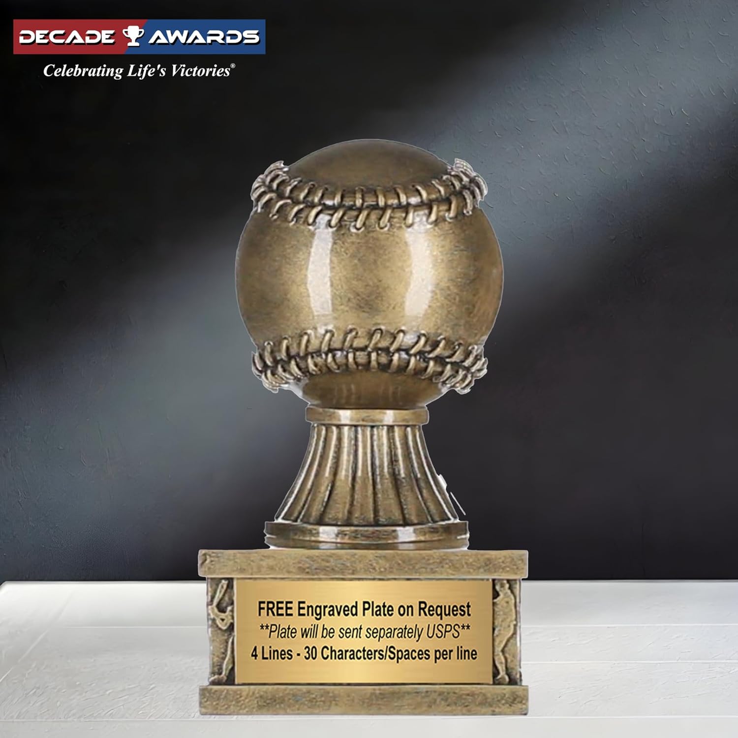 Decade Awards Action Pedestal Baseball Trophy - Personalized Softball or Baseball Award - Celebrate Success on the Diamond for MVPs, Coaches, Teams - Custom Engraved Plate on Request (6 Inch)
