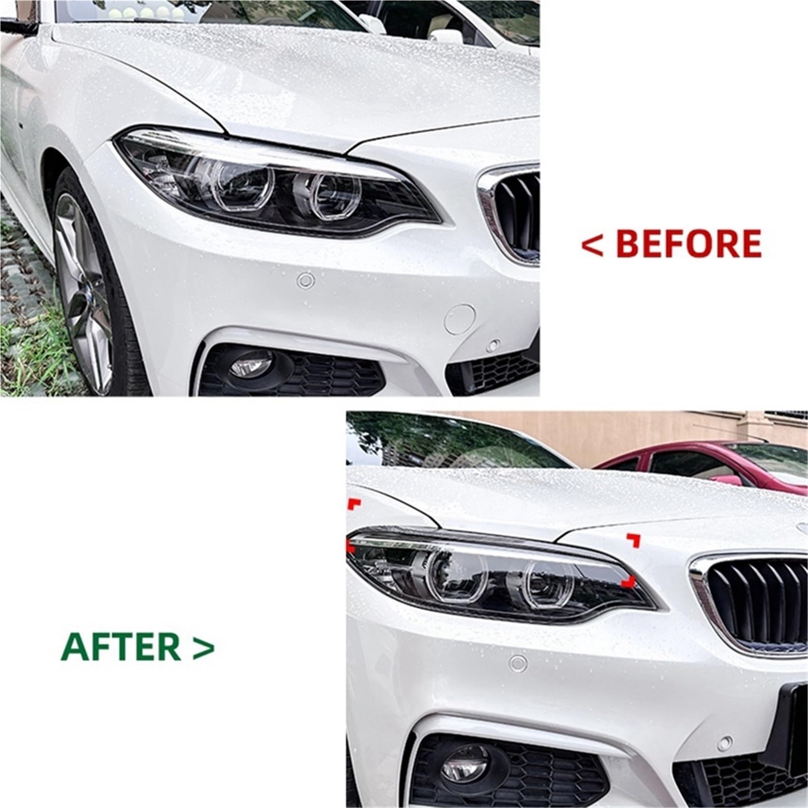 Naklejki samochodowe Pasuje do BMW serii 2 F22 F23 2015-2019 Osłona przedniego reflektora Pasek ozdobny Naklejka ozdobna na brwi Wymiana Rzęsy samochodowe do reflektorów(Gloss Black)