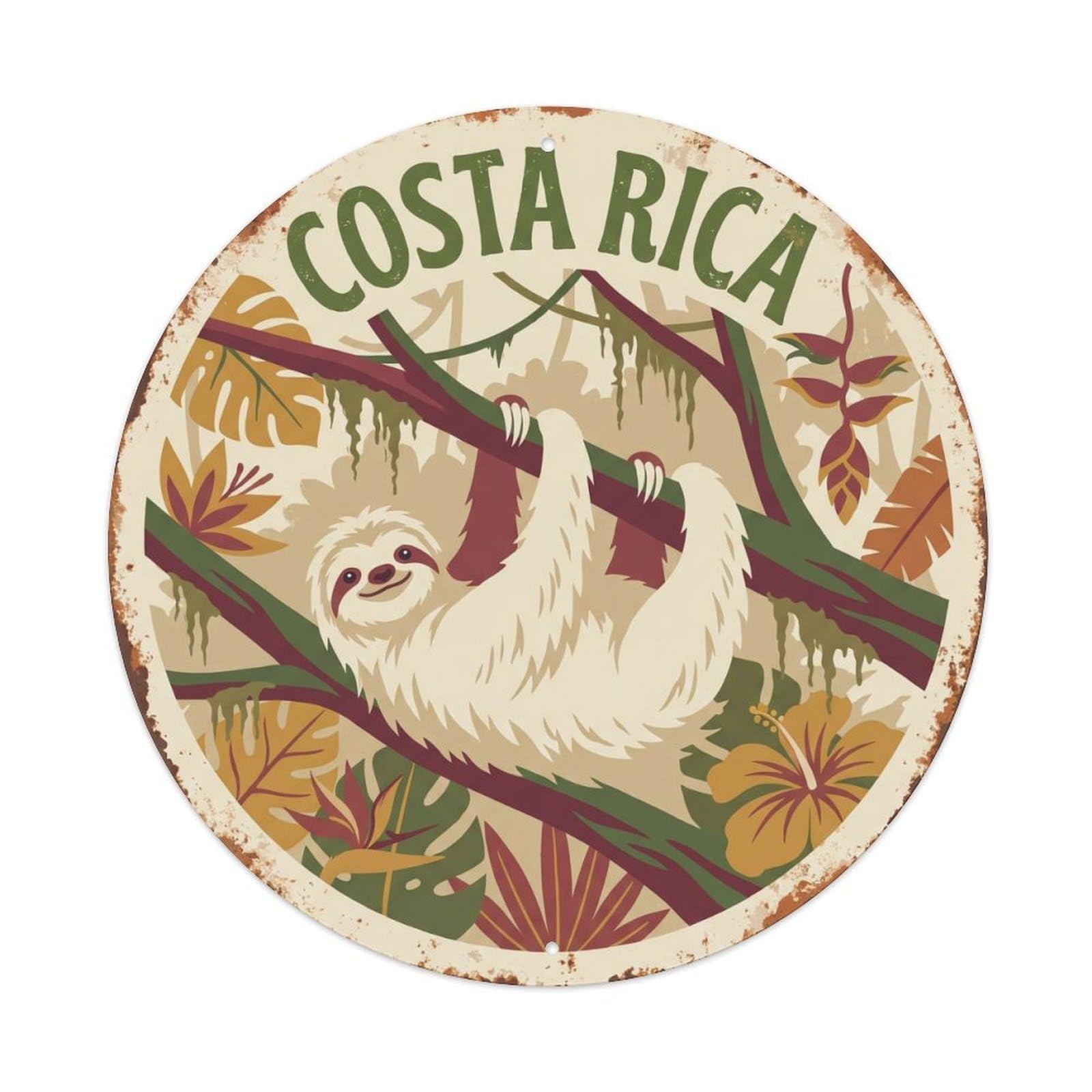 Costa Rica Sloth Tropical Canopy Metal Tin Sign