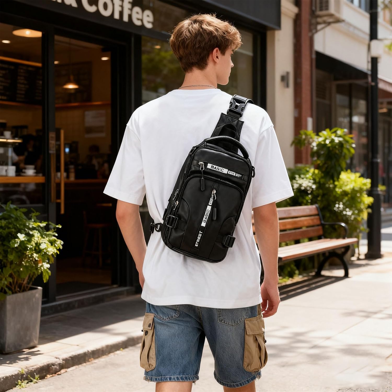 Small Black Sling Bag, Anti-Theft Motorcycle Backpack, One Strap Chest Bag