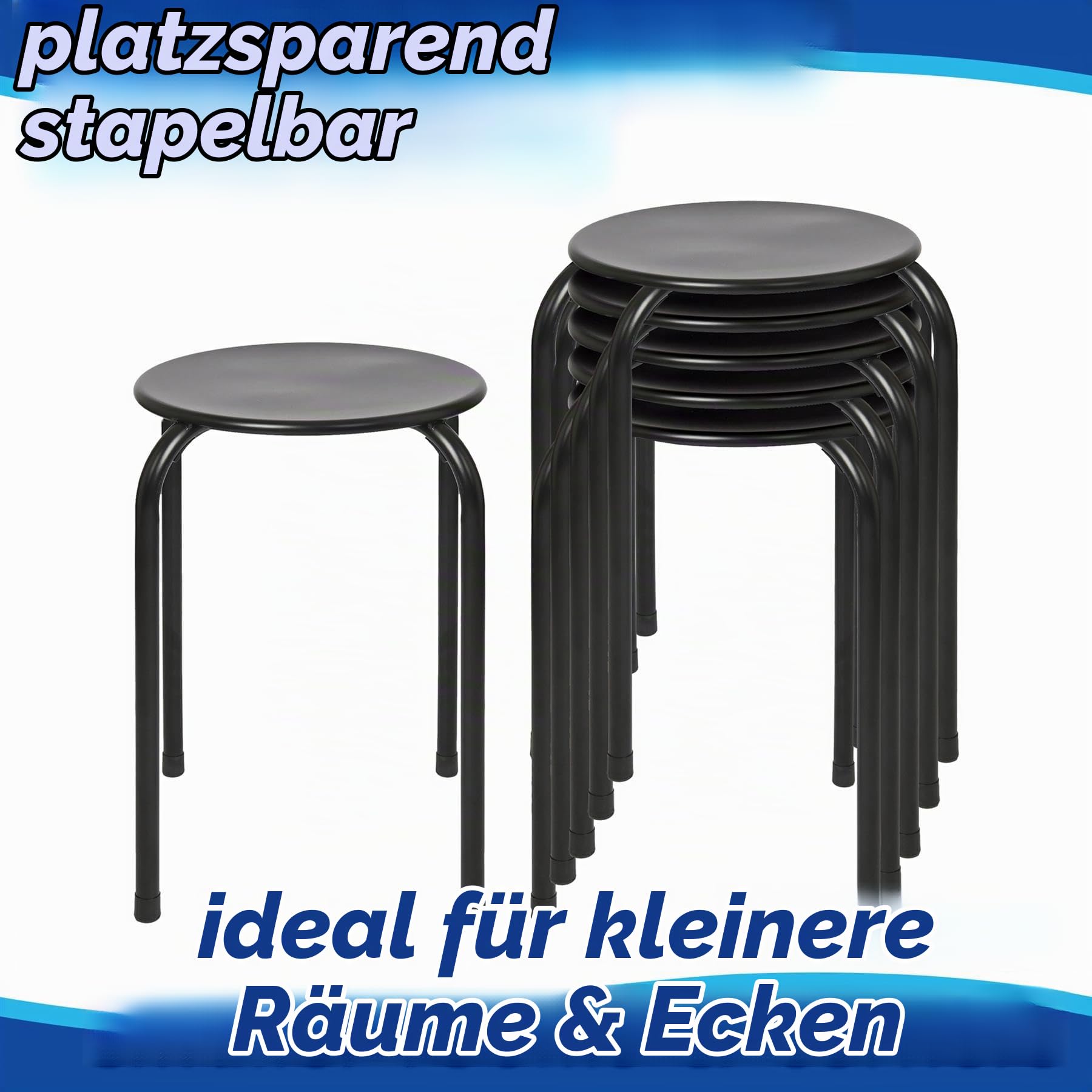 Harbour Housewares Stapelhocker aus Metall - Mattweiß - 6X Erwachsene Klein Stapelbar Küche Essen Frühstück Schlafzimmer Eitelkeit Frisiertisch Wohnzimmer Bürostuhl Stühle Sitzgarnitur