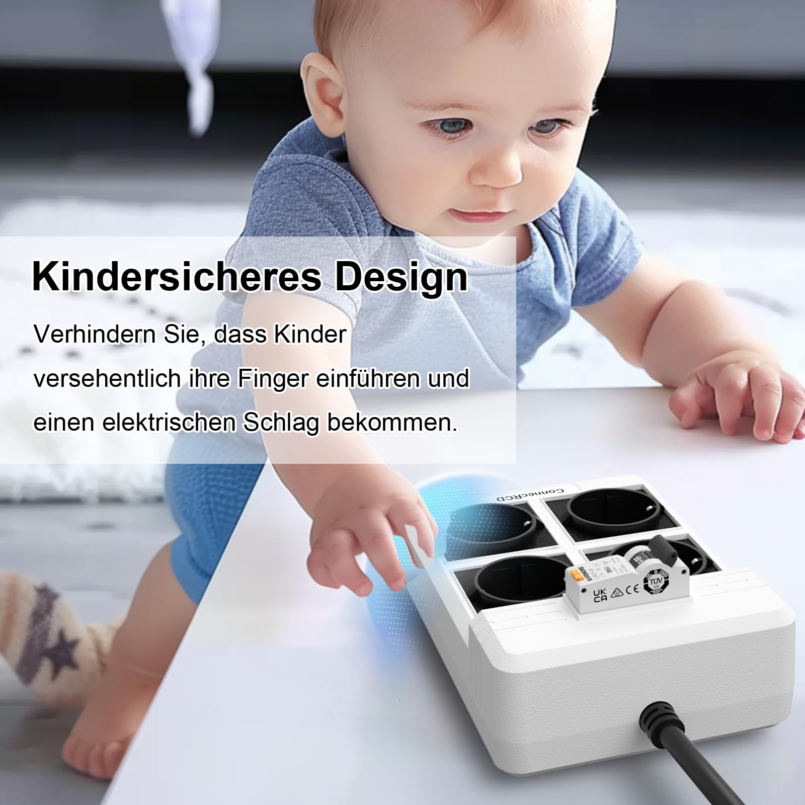 Prise avec disjoncteur FI, RCD avec 4 prises (16 A, 4000 W), multiprise FI avec rallonge de 3 m et protection contre le courant différentiel de 30 mA, protection contre les surcharges et les