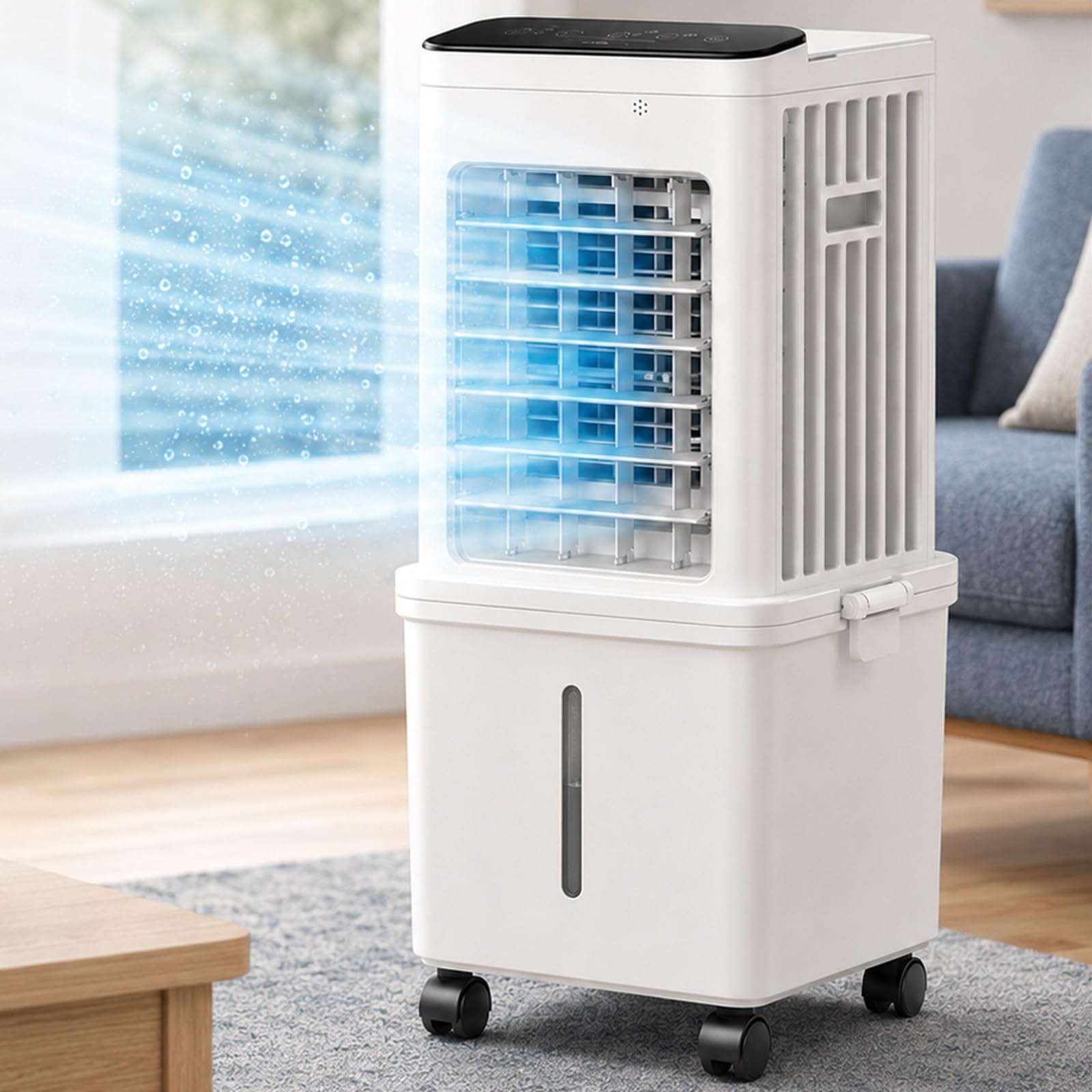 Yqyc Portable Evaporative Air Cooler with Remote Control, 3-Speed Swamp Cooler Fan, Large Water Tank, Swamp Cooler for Bedroom and Office