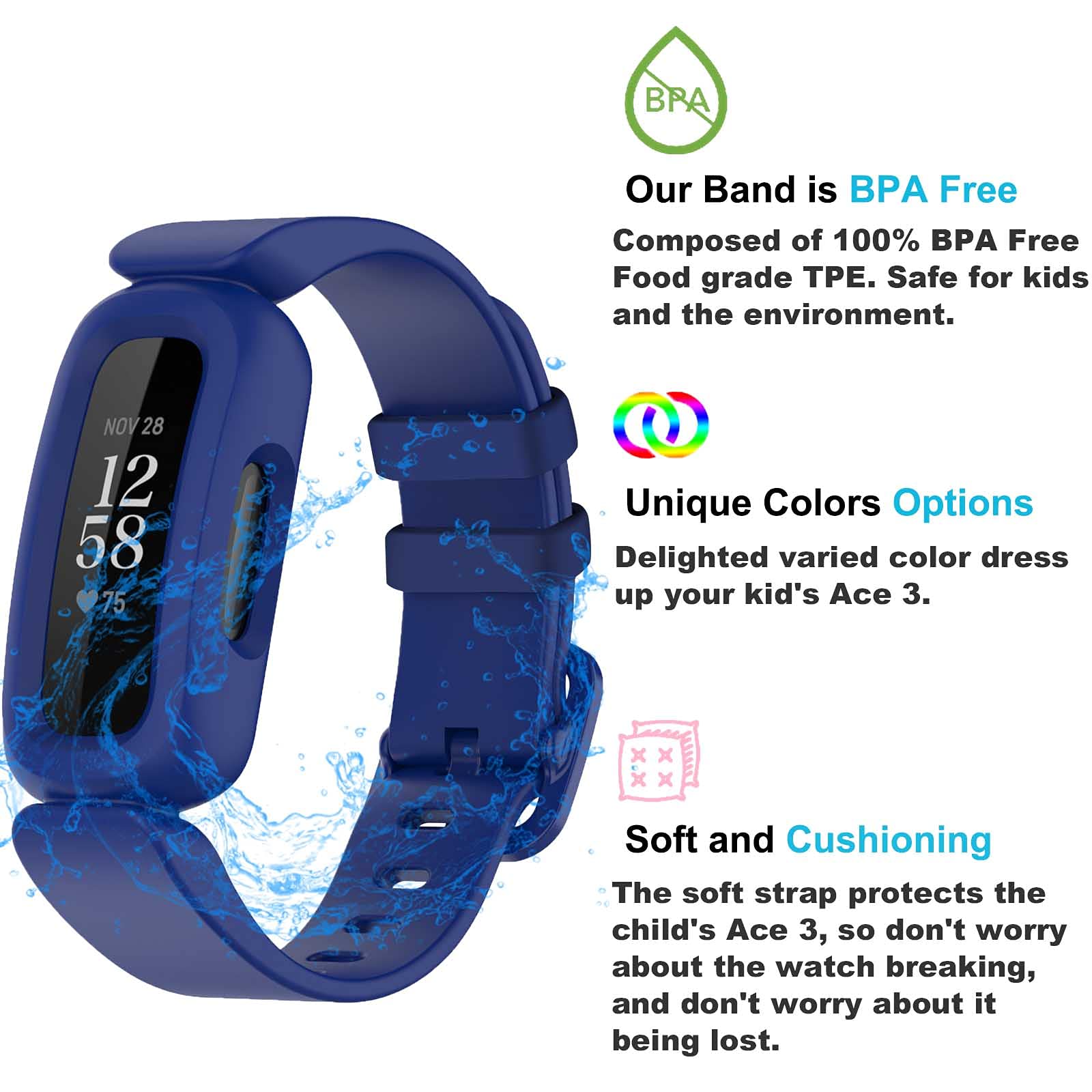 TopPerfekt Armbänder kompatibel mit Fitbit Ace 3 für Kinder, weiches Silikon, wasserdichtes Armband, Zubehör, Sportuhrenarmband Jungen Mädchen - 4
