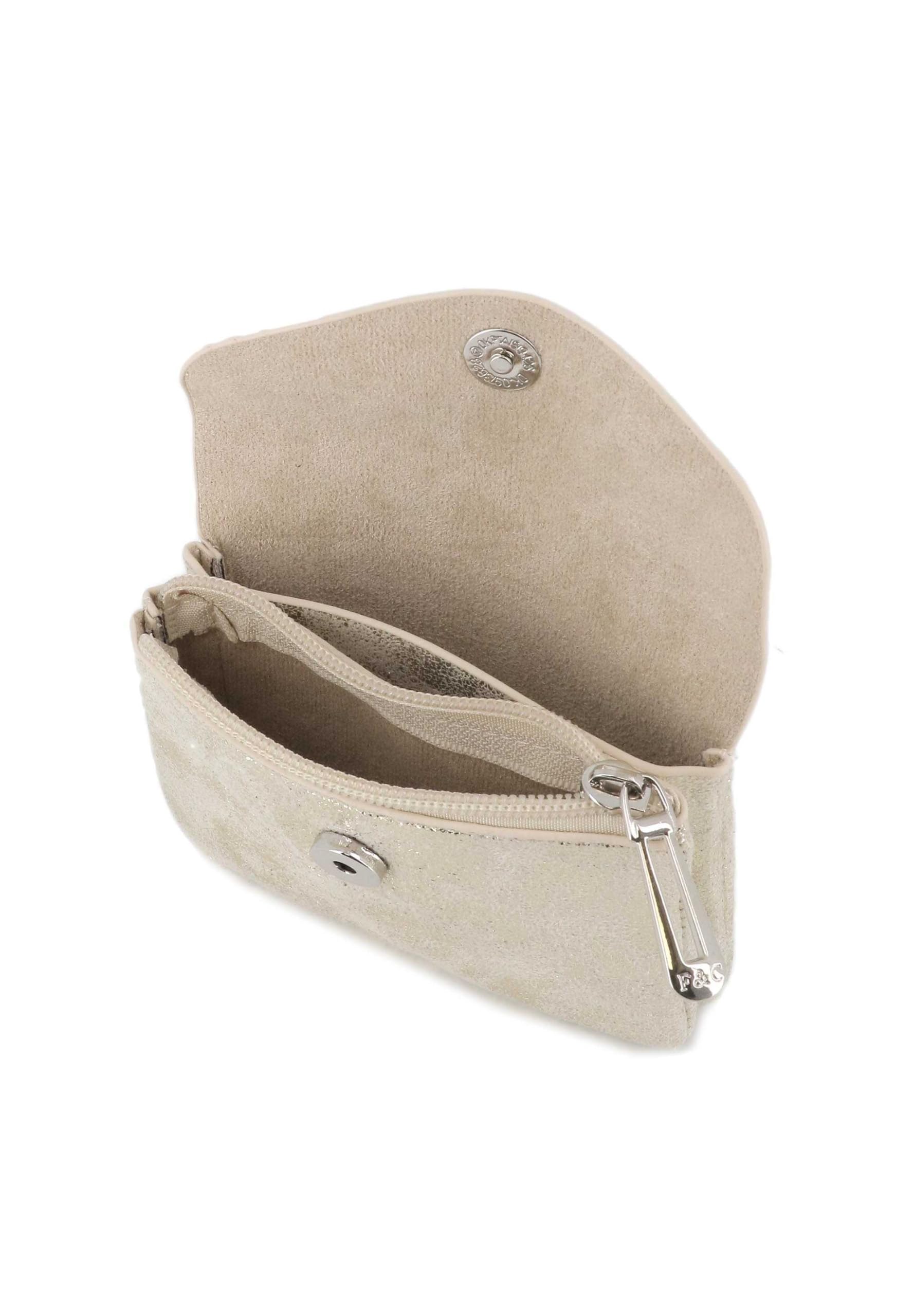 flora & co Porte-Monnaie Cartes Similicuir Suédé Brillant - Portefeuille Pochette à Magnétique Tout-en-Un Taille Petite - Pratique Léger - Or Clair