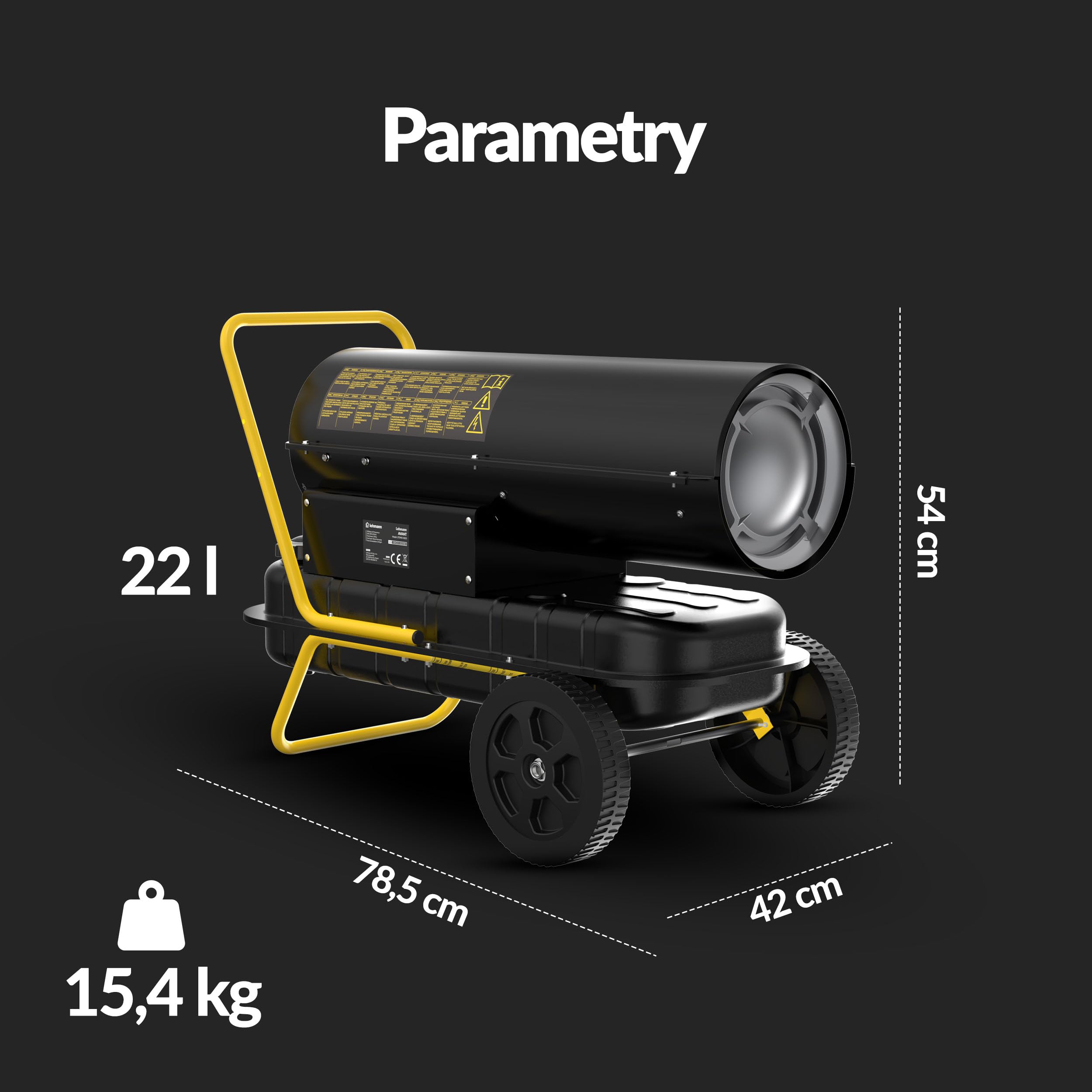 LEHMANN Nagrzewnica Olejowa 30 kW, Nagrzewnica Diesla 720 m³/h, Nagrzewnica Nadmuchowa, Budowlana, na Olej Napędowy lub Naftę, Termostat, 22 l, Warsztat, Budowa, Magazyn