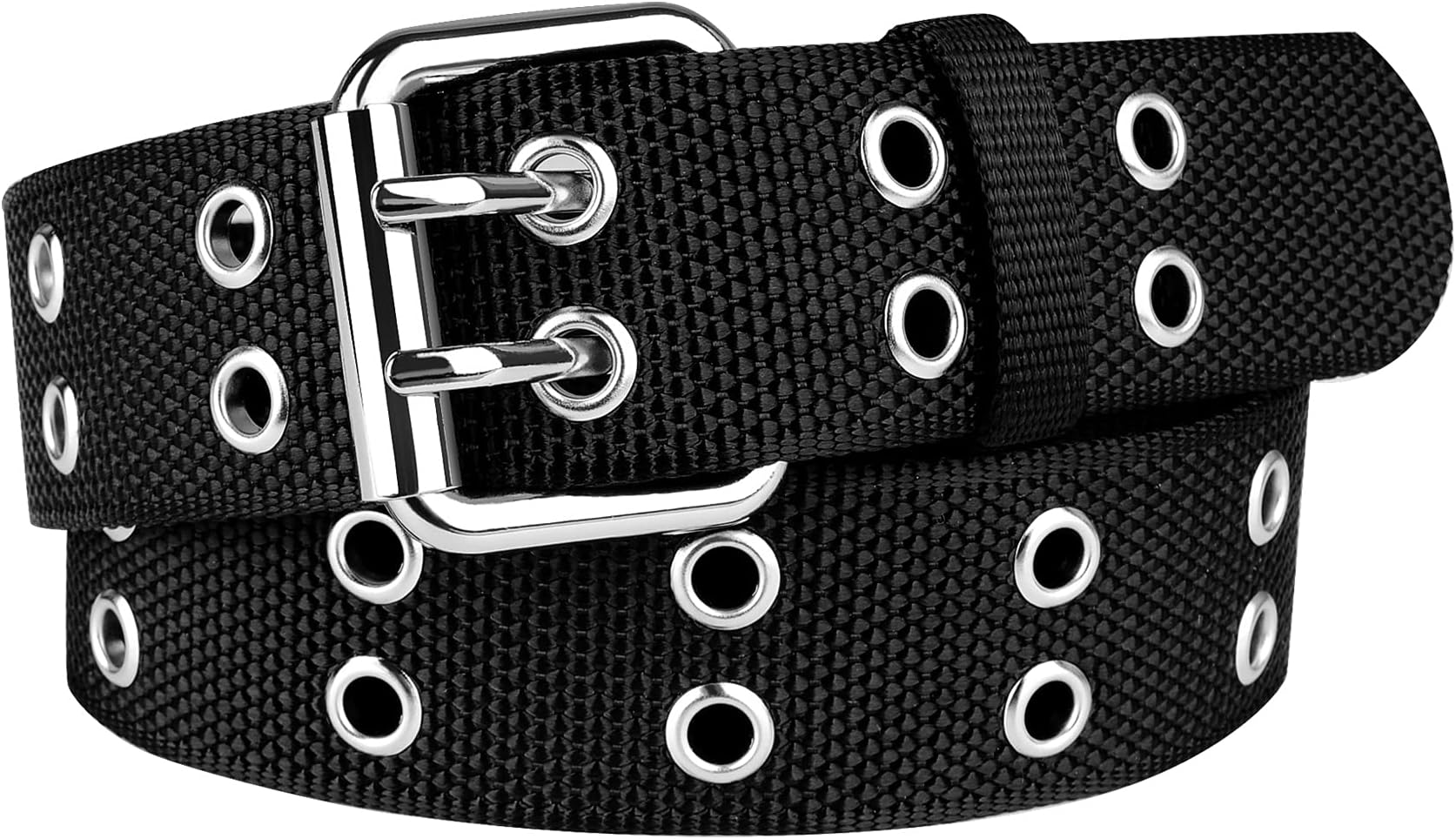Drizzte Grommet Nylon Belt Big Size 39'' to 67'' Double Prong Punk Belts for Women Men