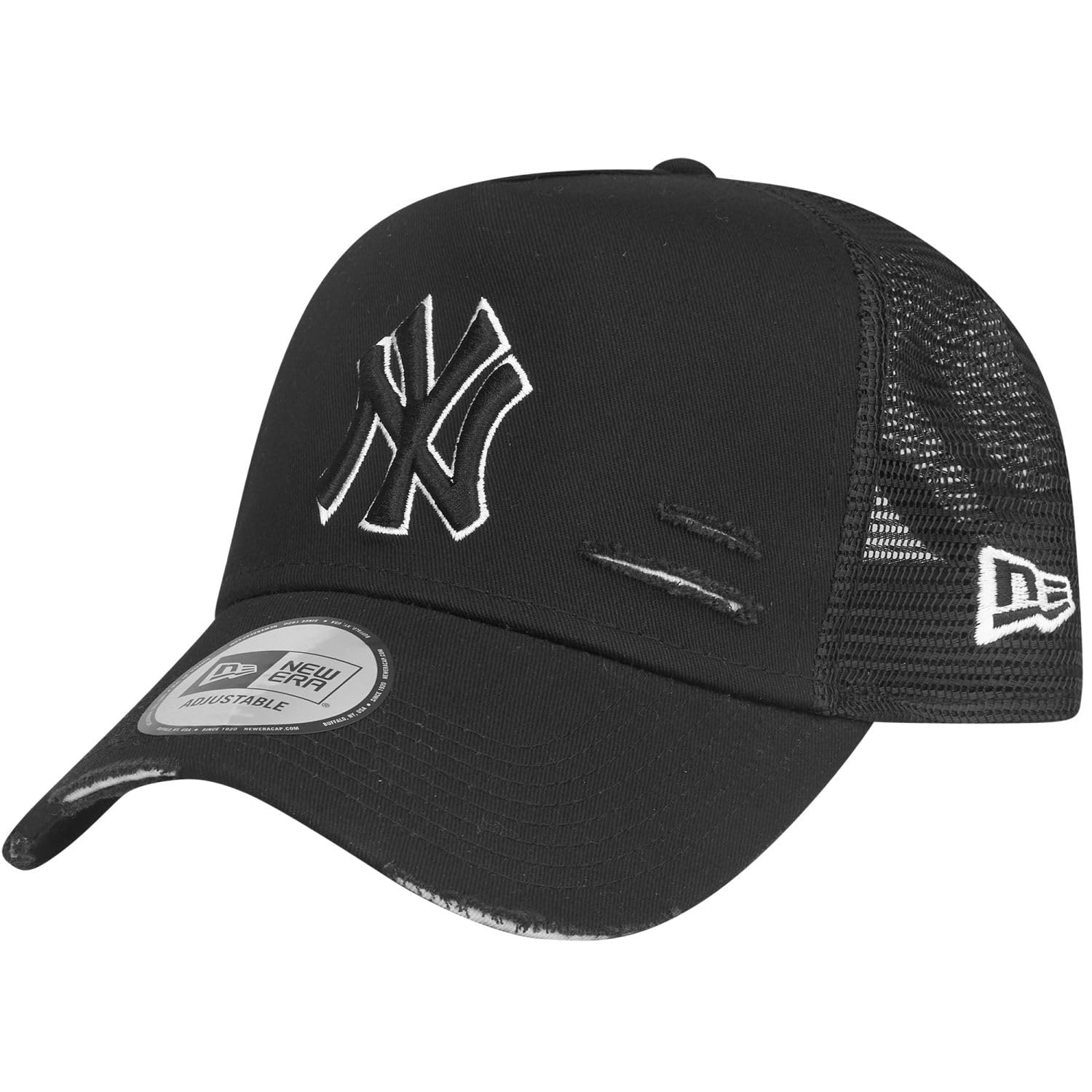New Era Mesh Trucker Cap Distressed New York Yankees Black