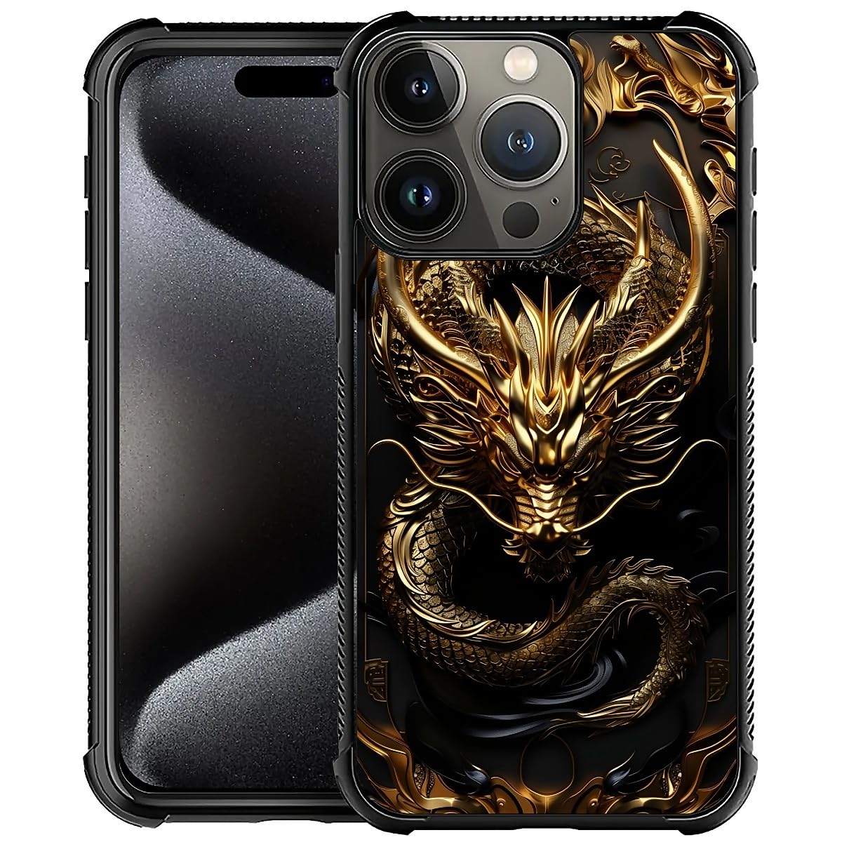 CARLOCA Compatible with iPhone 16 Pro Max Case,Golden Dragon for Men Woman,Anti-Scratch Soft TPU Shockproof Unique Protective Cover Pattern Design