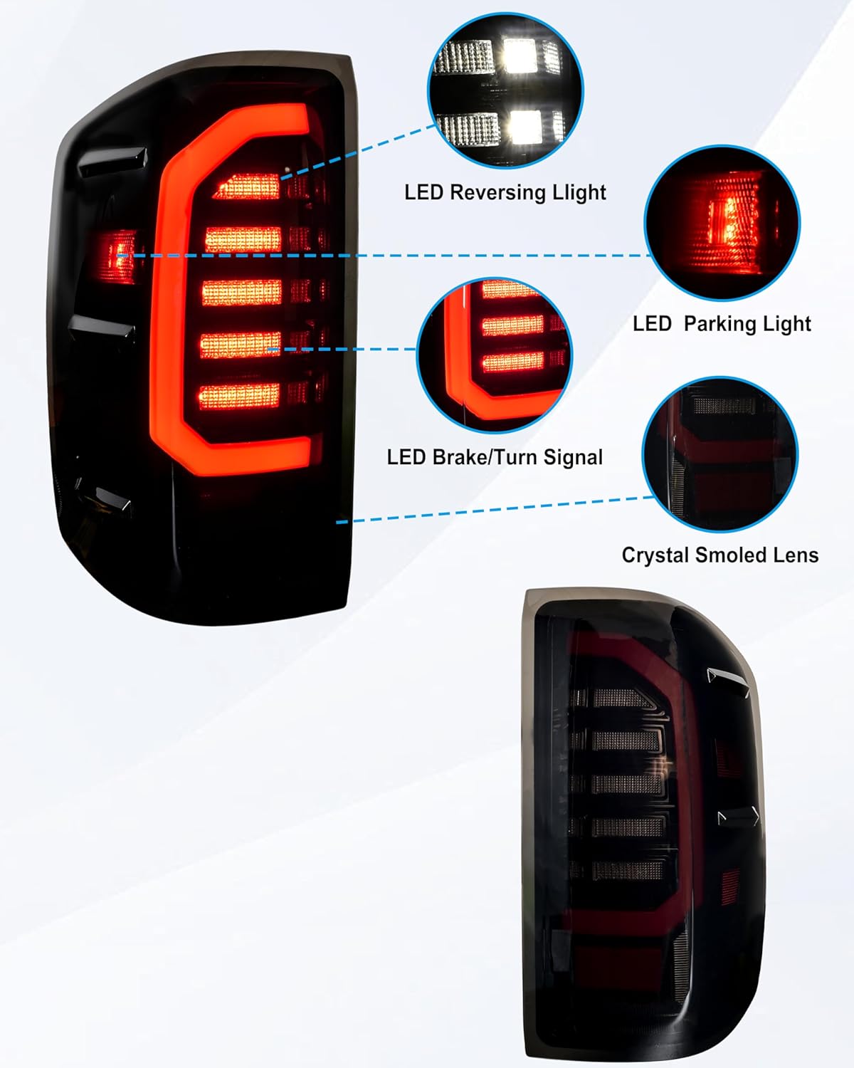 LED Tail Lights for 2014-2018 Chevy Silverado 1500 & 2015-2019 2500HD/3500HD (Non-Factory LED), Smoked Lens, Brake/Stop/Reverse Lights for Chevy Silverado Accessories