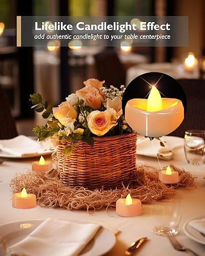 Miniatura 6 de YOJACIKI Velas sin llama, paquete de 100 velas LED de té que funcionan con pilas, duran más de 200 horas, velas de té parpadeantes a batería para