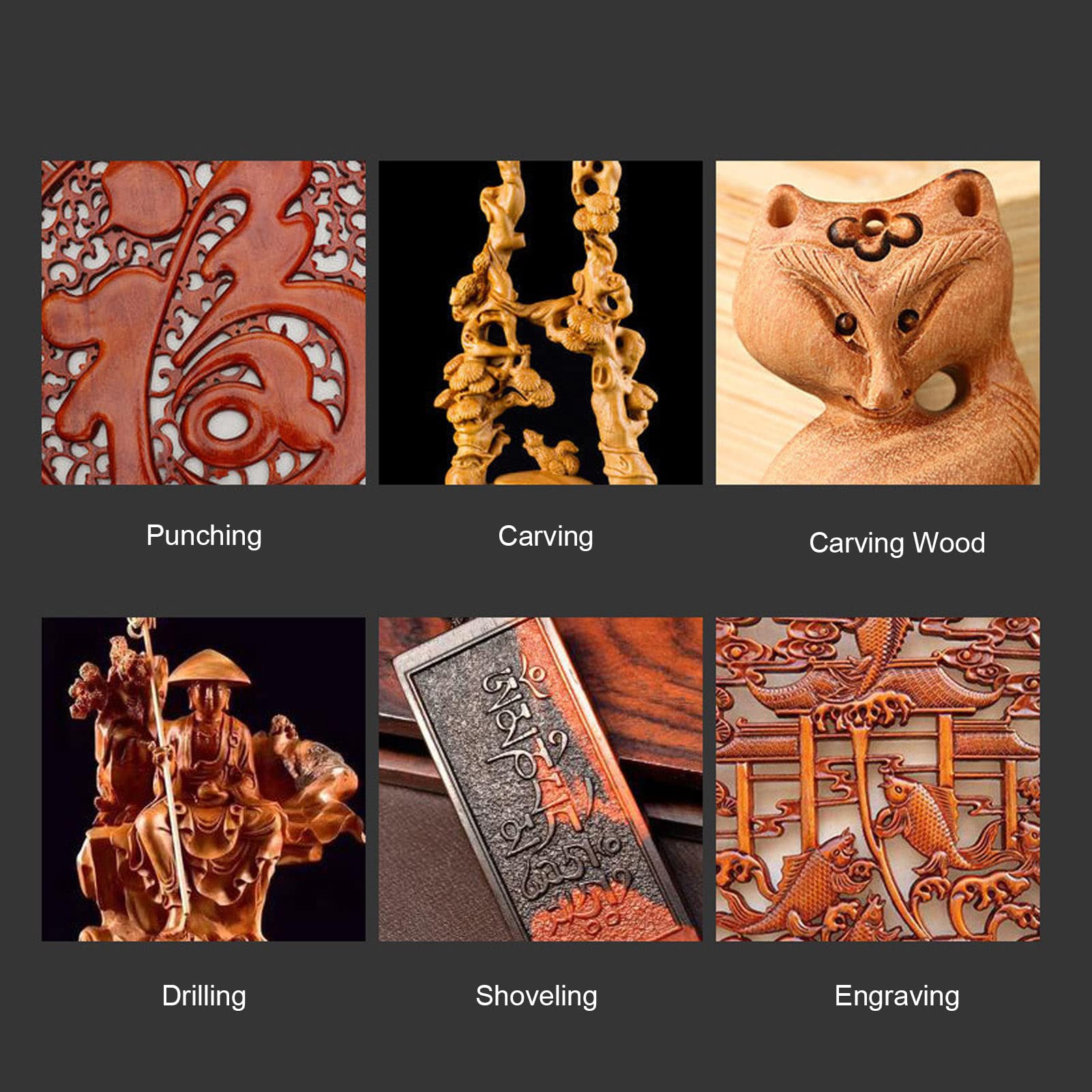 YAOGOHUA 12PCS Wood Carving Tools CRV Blade Wooden Handle Engraving Chisel Set for DIY Handicrafts