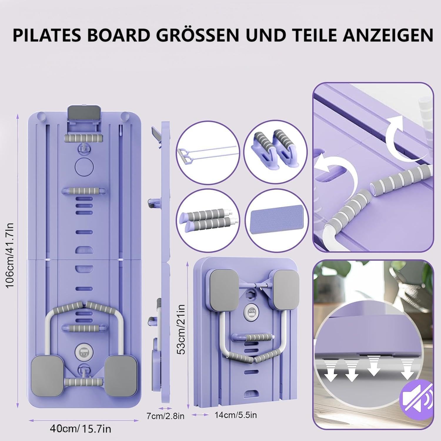 Pilates Board,Upgraded Multifunctional Faltbarer Pilates Reformer,Mit LED-Zähler,Automatisches Rebound Bauchmuskeltrainer Mit Widerstandsband,Exercise Board for Home Exercises,Lila