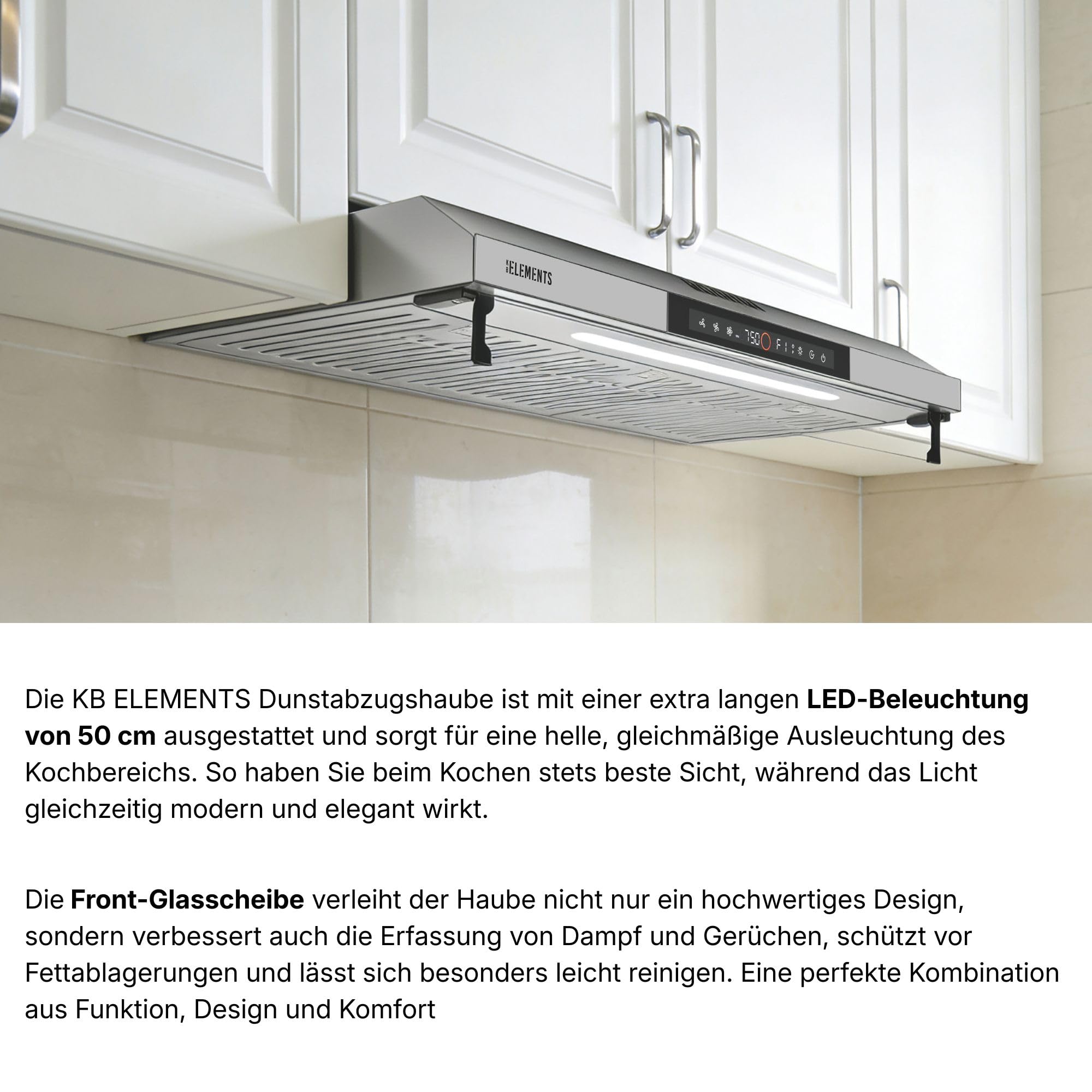 Dunstabzugshaube 90cm Umluft Abluft 650m³/h starke Saugleistung Doppelter Motor Touch-Gestensteuerung