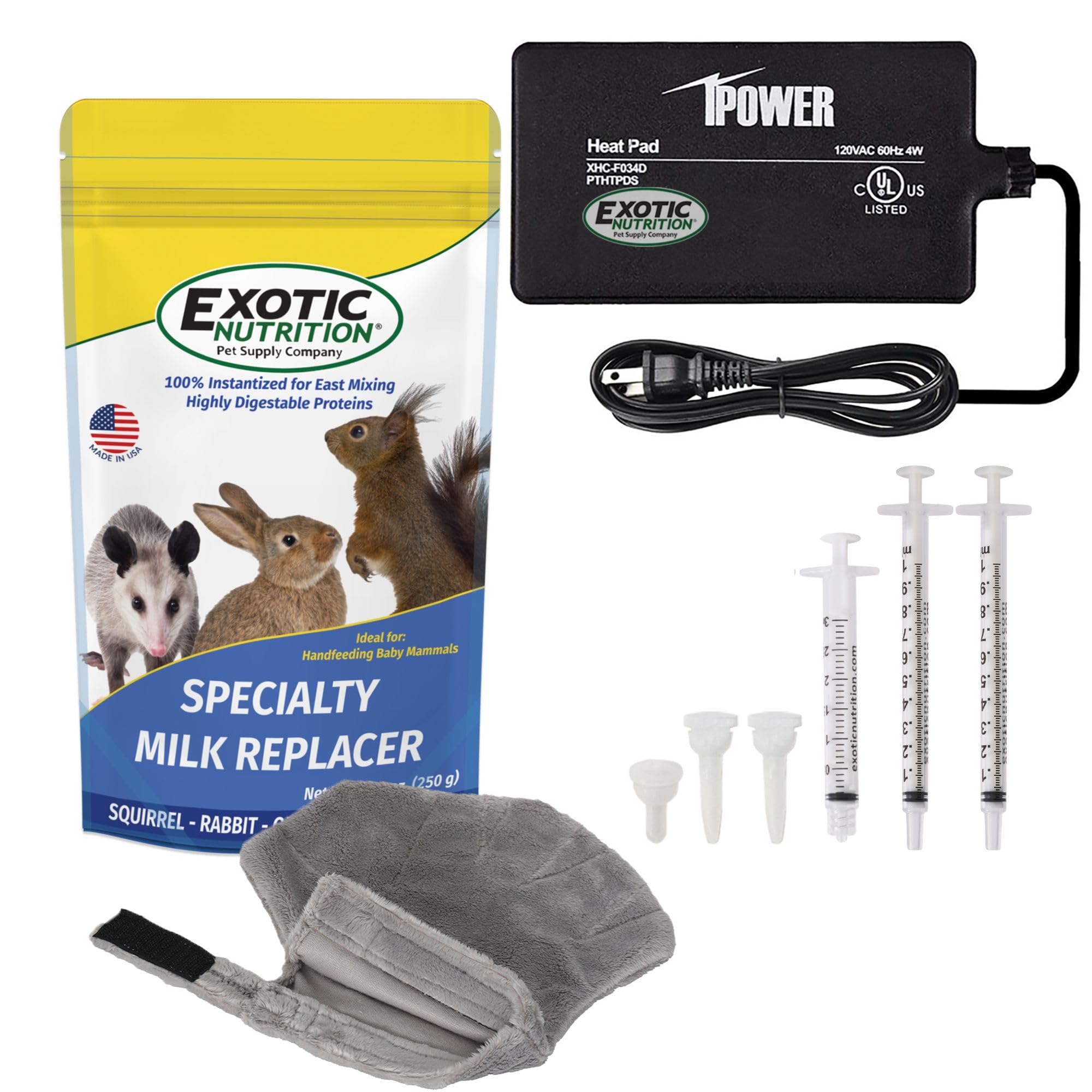 Exotic Nutrition Baby Squirrel Nursing Set (Expanded) - Milk Replacer, Feeding Syringes