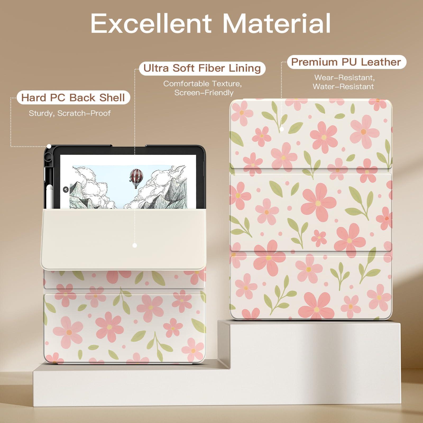 MoKo Étui avec Support for 11" Kindle Scribe(3e Génération-2025) & Kindle Scribe Colorsoft(1e Gén 2025) - étui en Cuir de Qualité Supérieure avec Porte-Stylo, Auto Veille/Réveil, Fleurs et Feuilles
