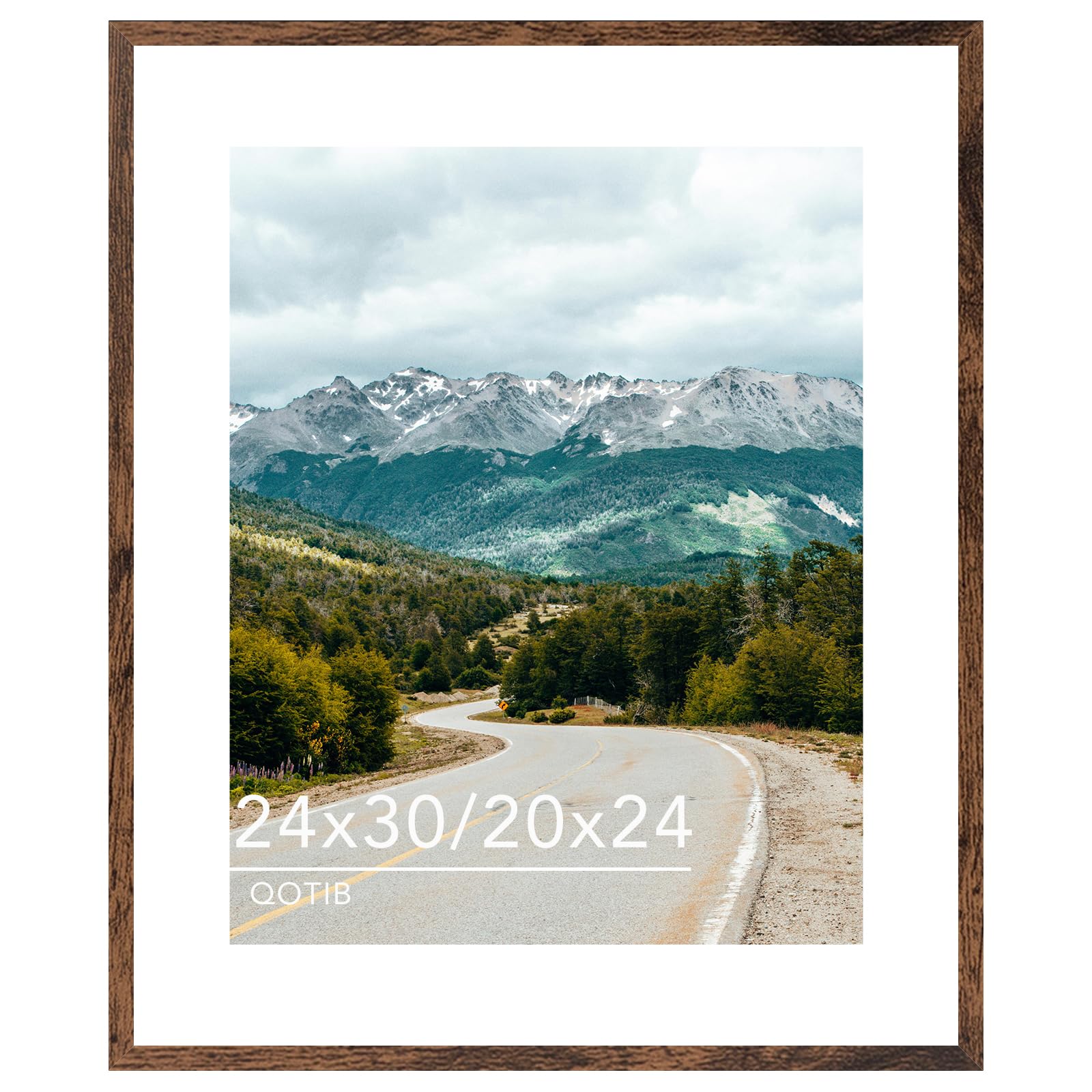 Photo 1 of ***SRATCHED IN THE FRONT*** QOTIB Wood 24x30 Picture Frame with 20x24 Mat, Display 20x24 with Mat or 24x30 Without Mat, Wood 24 by 30 Photo Frame, 24 x 30 Frame for Wall Hanging Display, Deep Brown