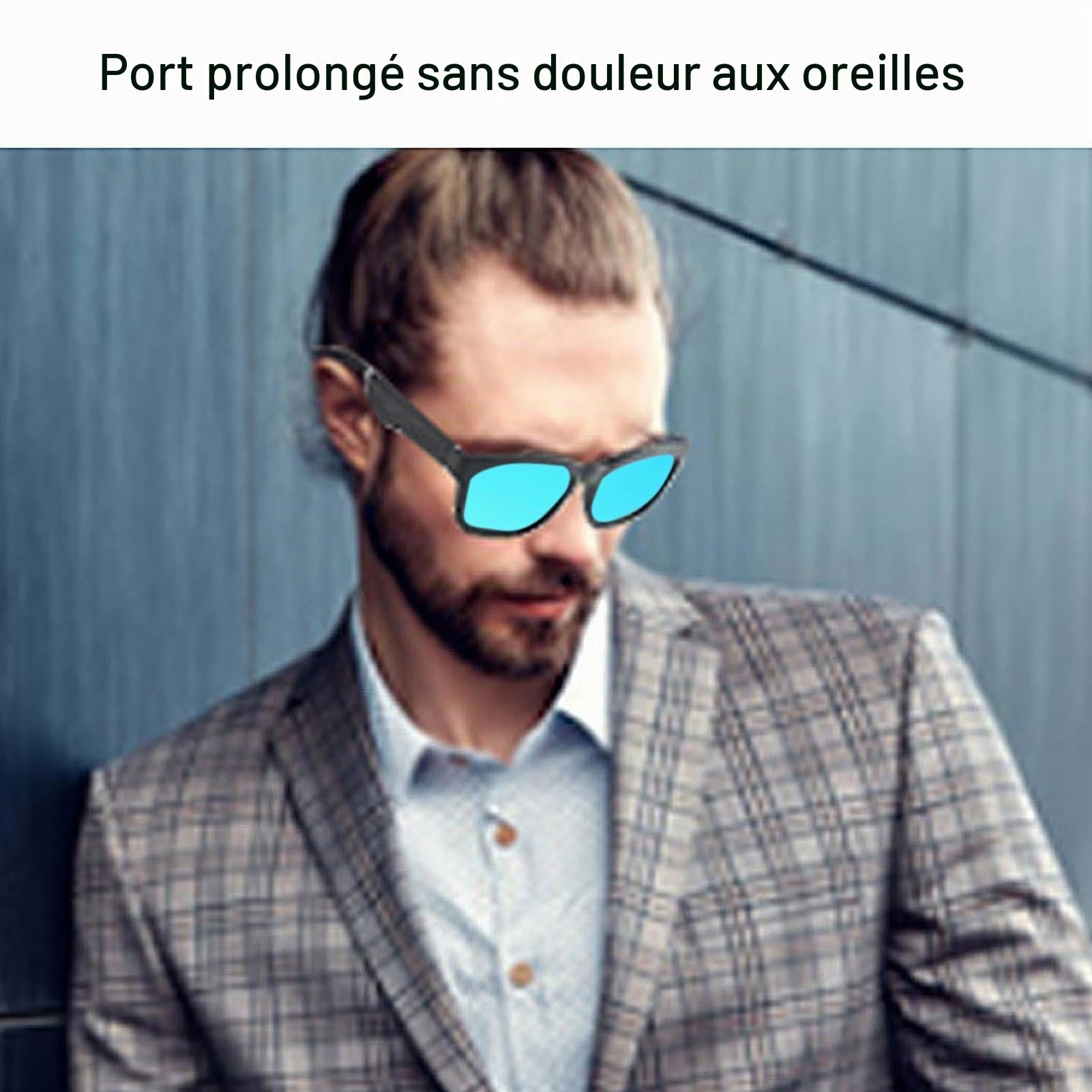 Lunettes Intelligentes, Lunettes de Audio Bluetooth pour Hommes et Femmes, Lunettes de Musique à Oreille Ouverte à Conduction Osseuse, Réduction du Bruit BT 5.0, Lunettes