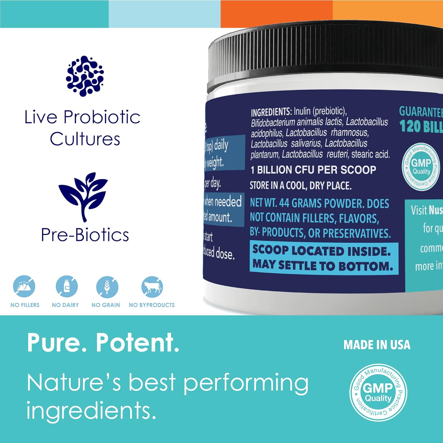 NUSENTIA Probiotics for Cats & Dogs - (120 Scoops) Probiotic Miracle - Advanced Formula to Stop Diarrhea, Loose Stool, and Yeast. : Pet Probiotic Nutritional Supplements : Pet Supplies
