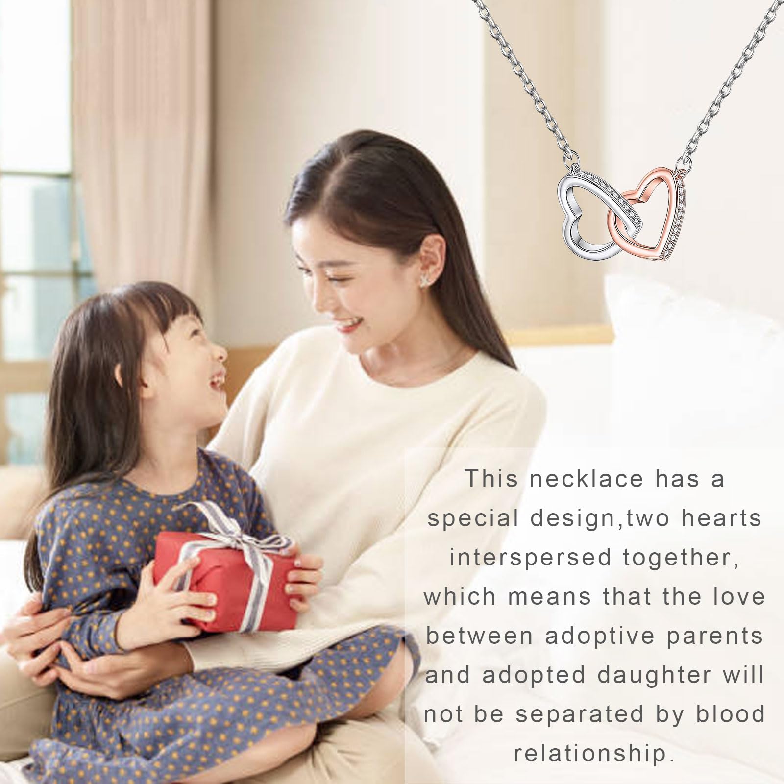 MollyQueen Adoption Gifts Adoption Day Gifts Adoptive Jewelry Interlocking Heart Necklace
