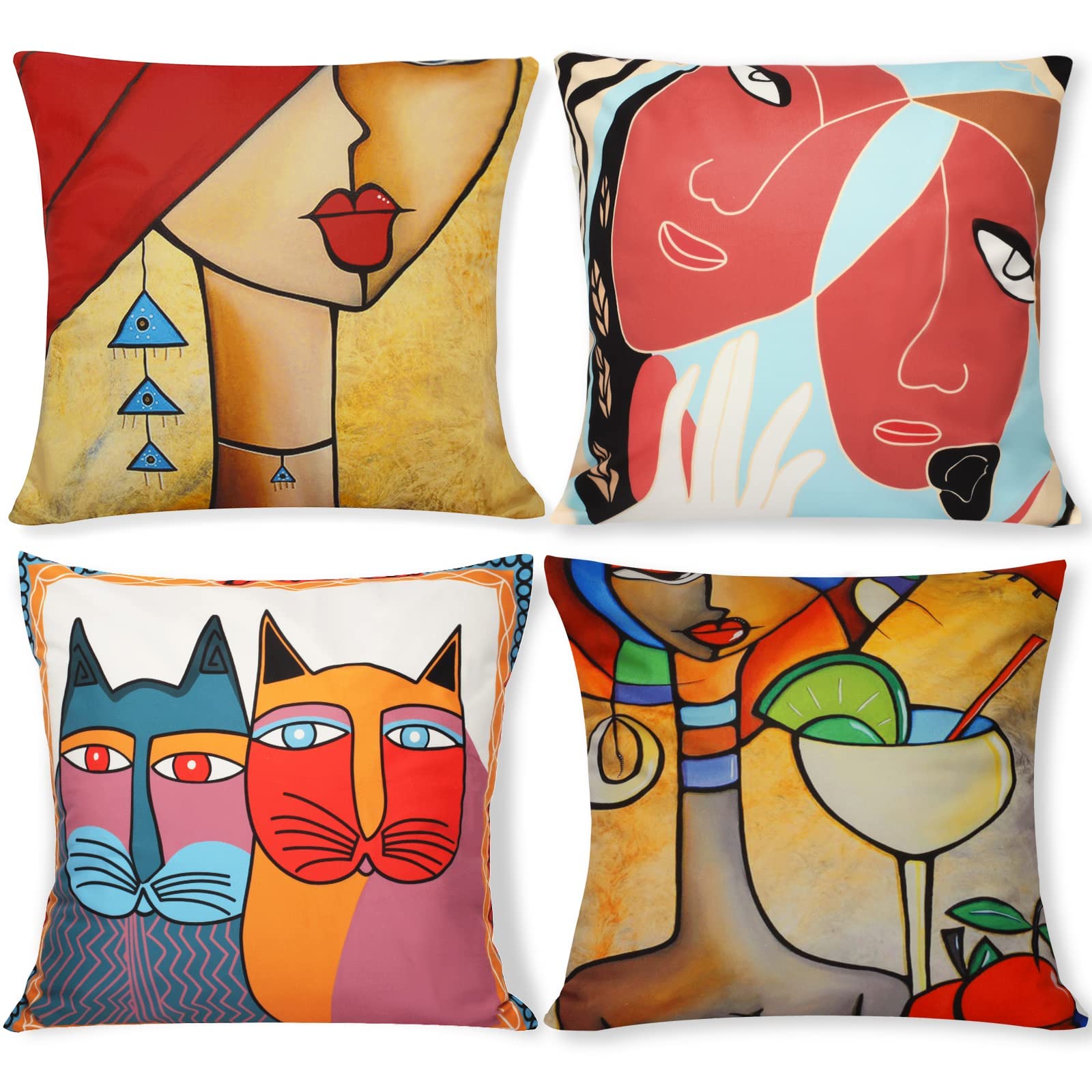 TERRIFI Throw Pillow Covers, Set of 4 18 x 18 Inches Geometry Modern Decorative Square Pillowcases, Bohemia Style Cushion Covers for Living Room Bedroom Sofa Yard Indoors Farmhouse Home Decor