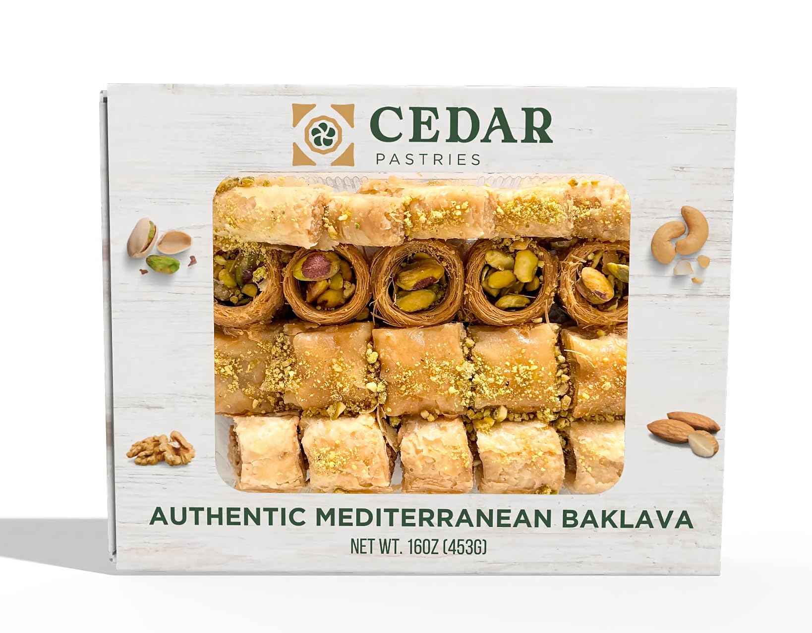 Cedar Pastries 19 Piece Baklava Assortment – Mediterranean Dessert Gift Box – Pistachio, Cashew & Walnut Phyllo Pastries – Gourmet Middle Eastern
