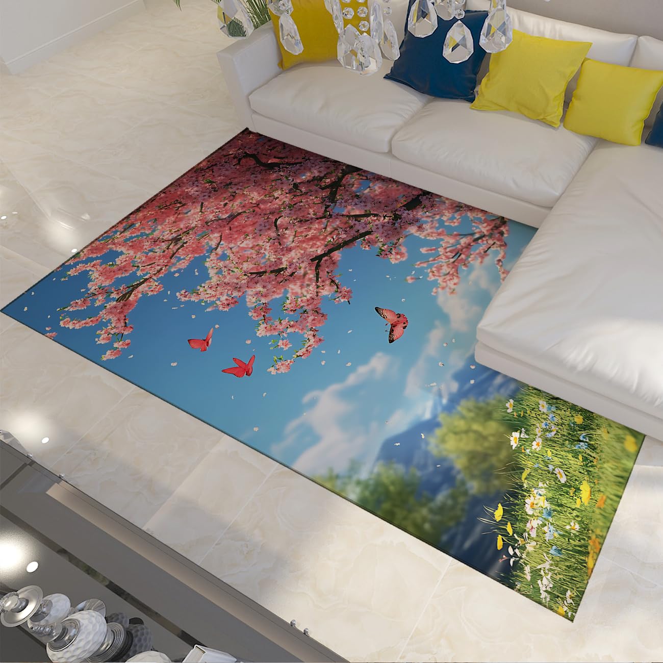 Tapis japonais 60x120 cm cerisier rose | Descente de lit douce