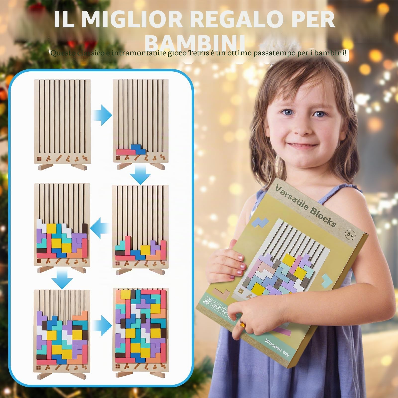 Tetris Gioco per Bambini con Borsa,Puzzle di Legno Tetris Giocattolo Montessori,Cervello Giocattoli, Intelligenza Jigsaw Rompicapo, Regali Educativi per Bambini