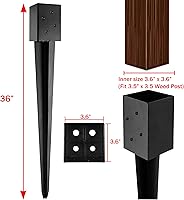 Vista 2 de Anclaje con Pico para Poste de Cerca 4x4 de 36" de Longitud Metal Negro con Recubrimiento en Polvo – Anclajes para Poste de Buzón – Se Ajusta a