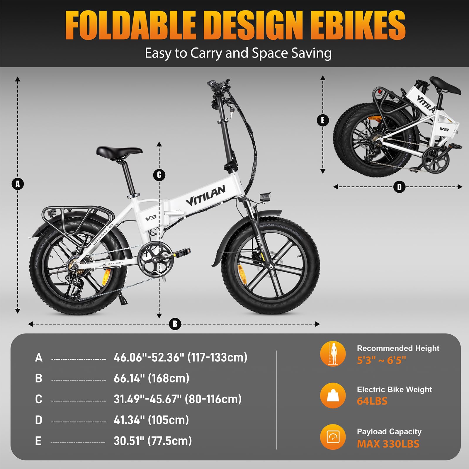 Bicicleta eléctrica Plegable para Adultos, Bicicleta eléctrica con batería extraíble de 48 V 13 Ah, neumáticos Gruesos de 20“ × 4,0”, 7 velocidades, autonomía de 40-110 km