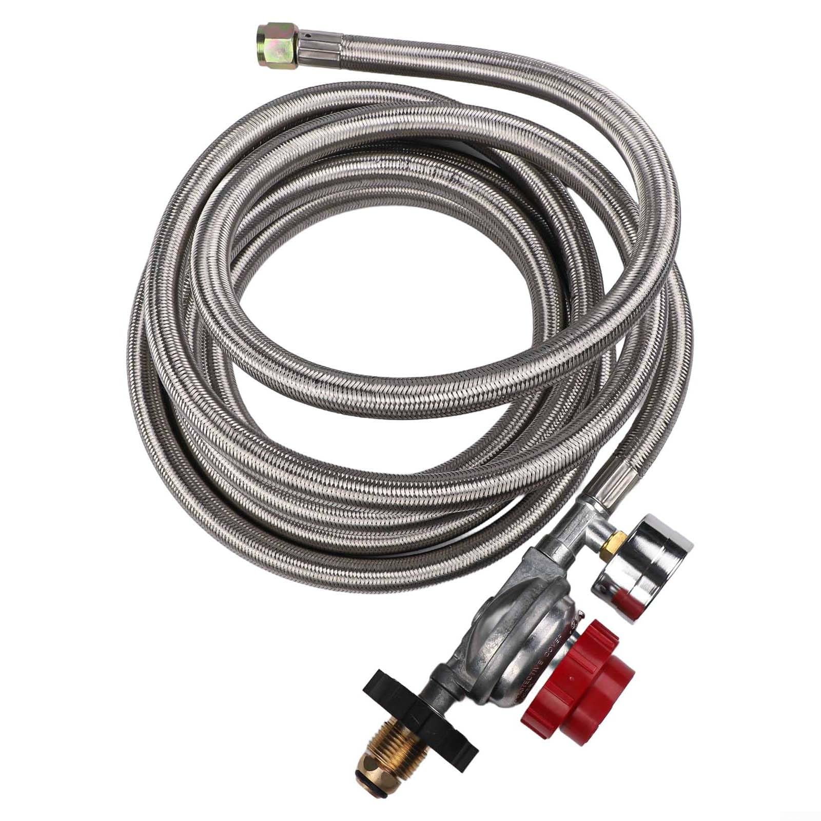 Regulador de propano de alta presión con manómetro de 0 a 30 PSI para cocinar al aire libre, válvula de gas ajustable con manguera de acero inoxidable para freidora de pavo, parrilla