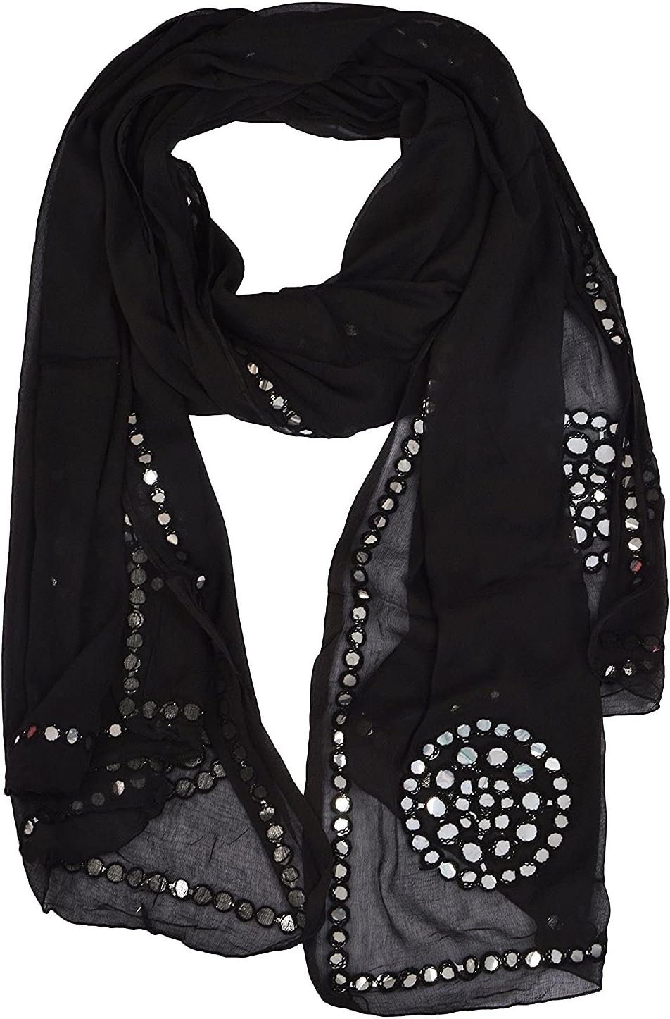 YOUTHQUAKEPlastic Mirror Work Embroidered Chiffon Dupatta for Women & Girls
