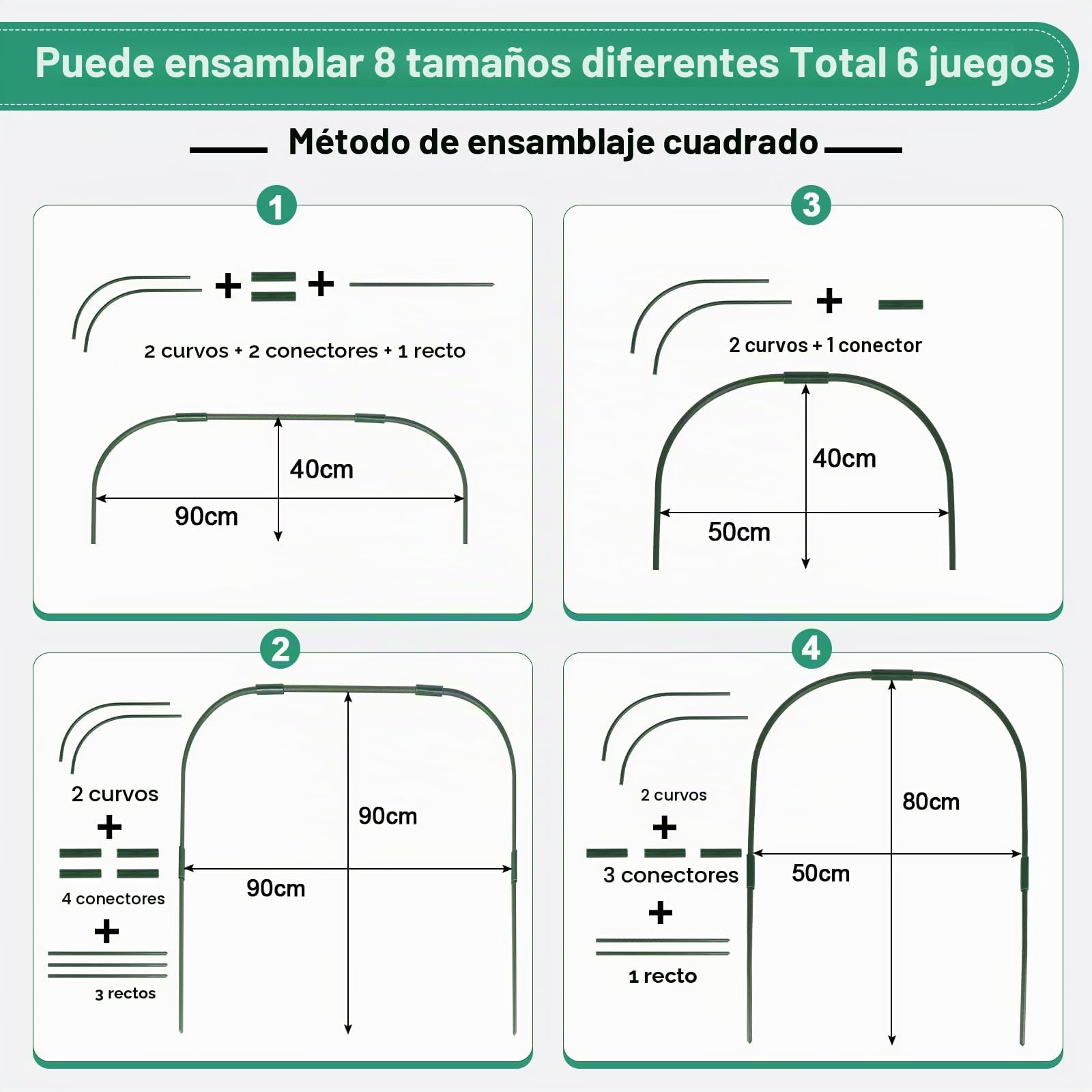 EXLECO 6Pcs Arcos para Invernadero 90 * 80cm Neumáticos de Invernadero con Clips y Malla para Plantas Aros de Soporte de Jardin Invernadero para Cultivar Túneles Soporte para Túnel de Plantas Jardín