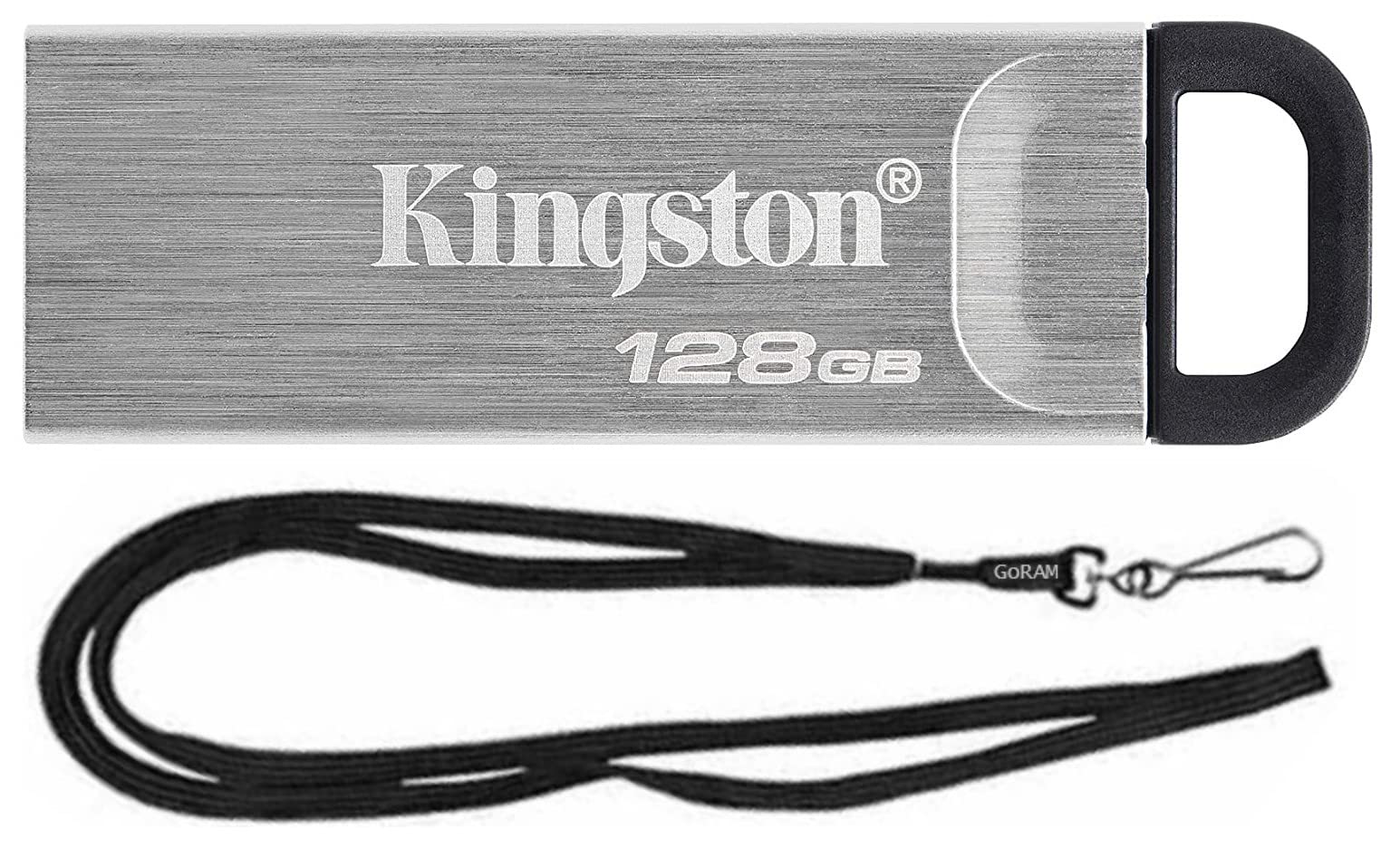 128GB DataTraveler Kyson High Performance up to 200MB/s USB 3.2 Metal Flash Drive DTKN/128GB Bundle with (1) GoRAM Black Lanyard (128GB, 1 Pack)