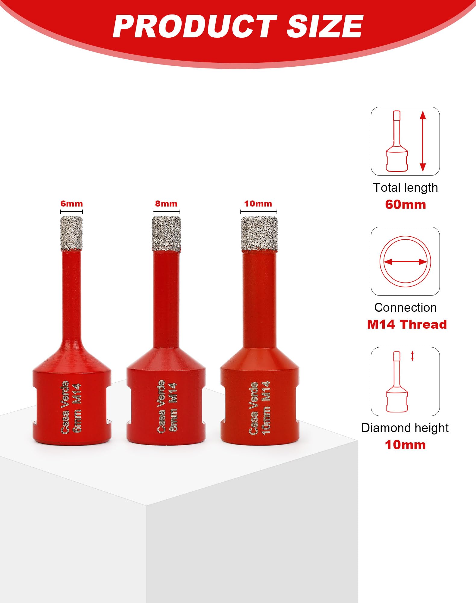 Dry Diamond Drill Bits Set 3pcs of 6/8/10mm Porcelain Tile Drill Bit for Granite,Ceramic,Marble,Tile Stone,Glass,Hard Materials - Image 4