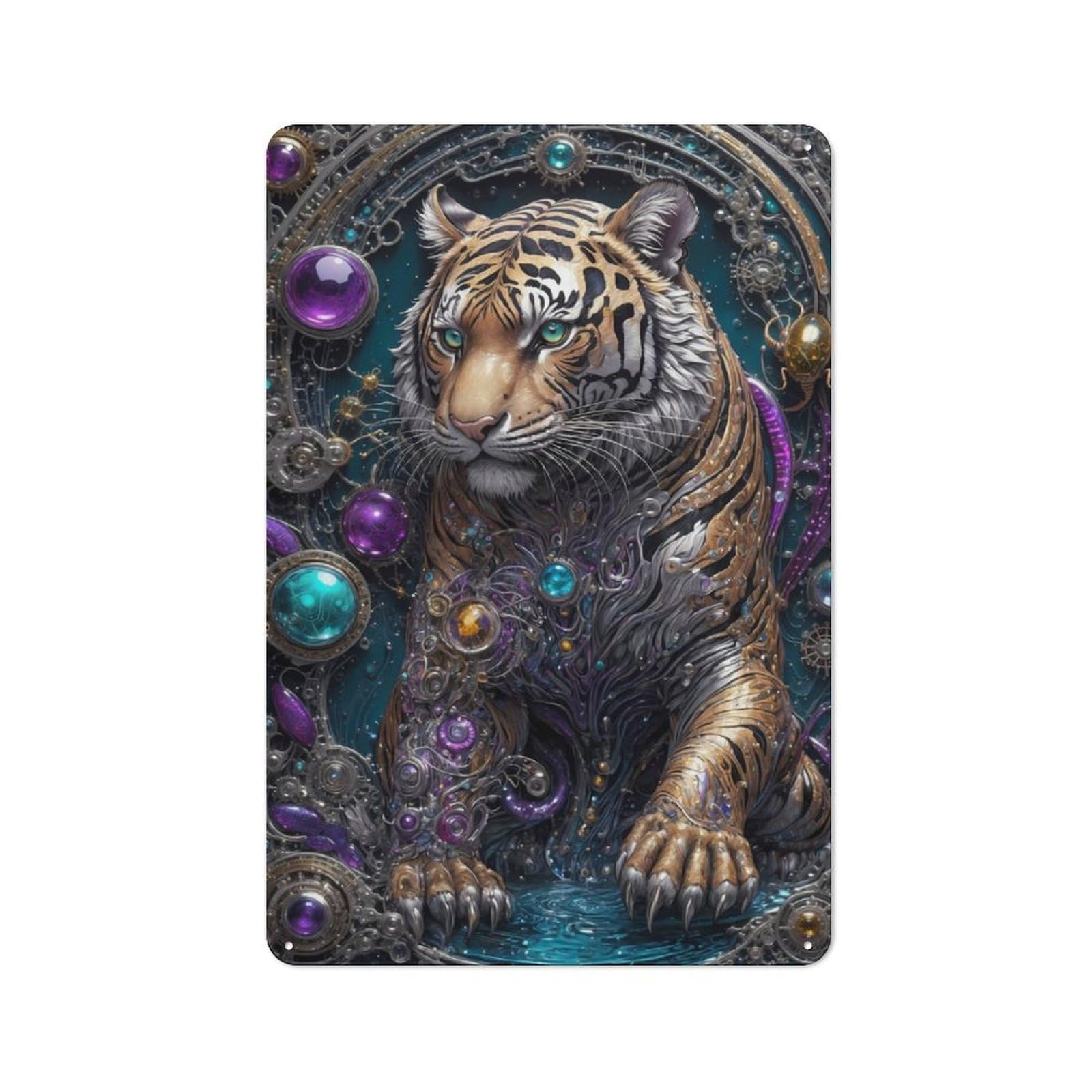 Junmoney Golden Technology Tiger Retro Tin Sign 30X20cm For Home Office Or Studio, Suited To Home Office Decor Fans