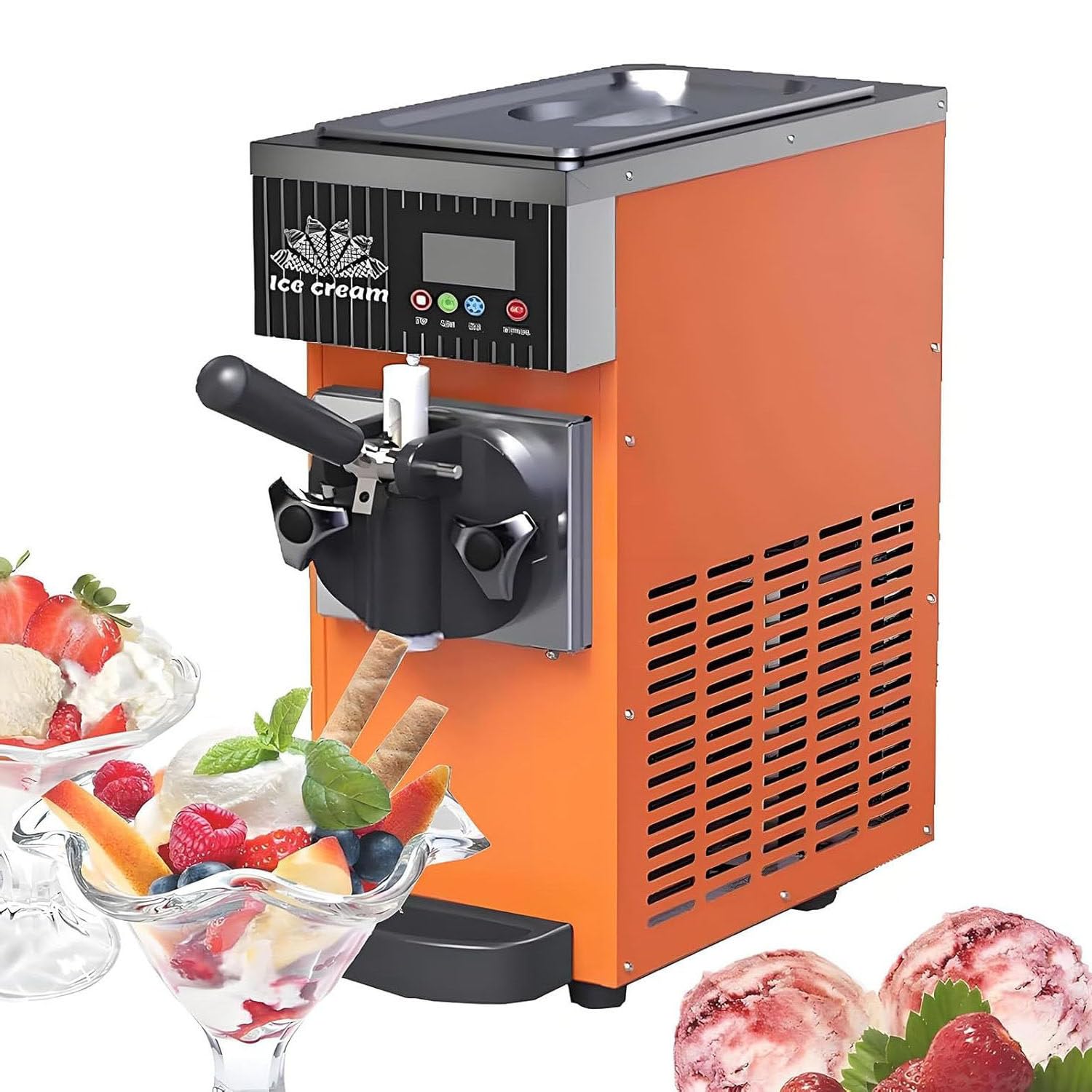 Máquina de Helado Comercial - Encimera Soft Serve Maker, 450W, 4-5 Kg/H Rendimiente, Pantalla táctil, Auto Clean, Ideal para Restaurantes y Snack Bars
