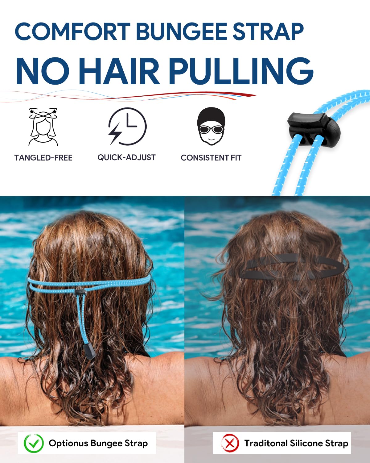 Confezione da 2 occhialini da nuoto per adulti, senza cornice, visione ampia, anti-appannamento, anti-UV, senza perdite, con tappi per le orecchie attaccati, per uomini e donne