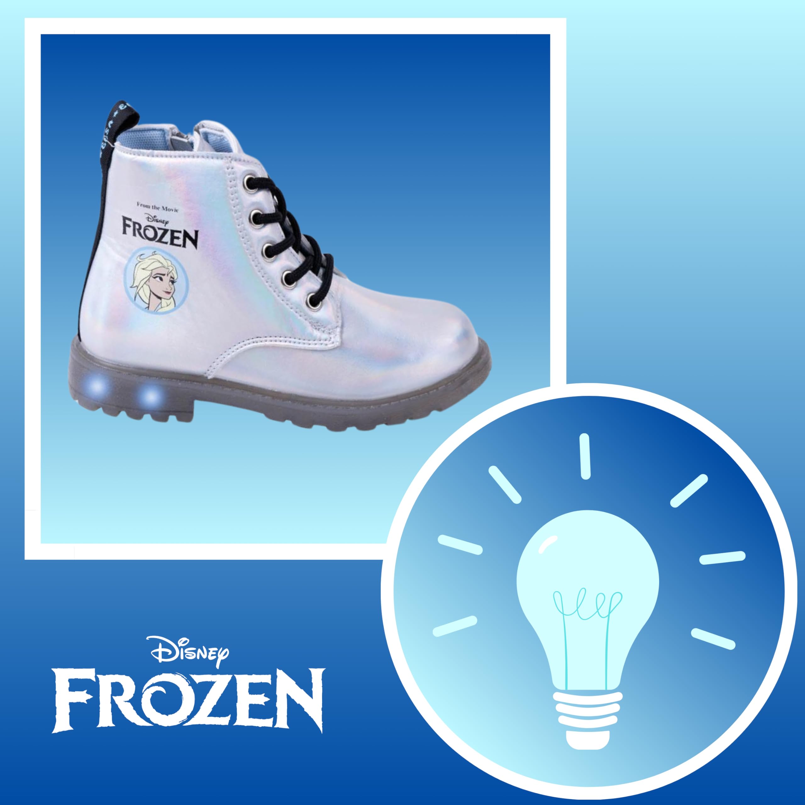 Disney Frozen Stivali per Ragazze, Calzature per Ragazza, Design di Scarpe Luminose, Stivali Classici Elsa, Regalo per Bambina, Taglie EU 27 a 34