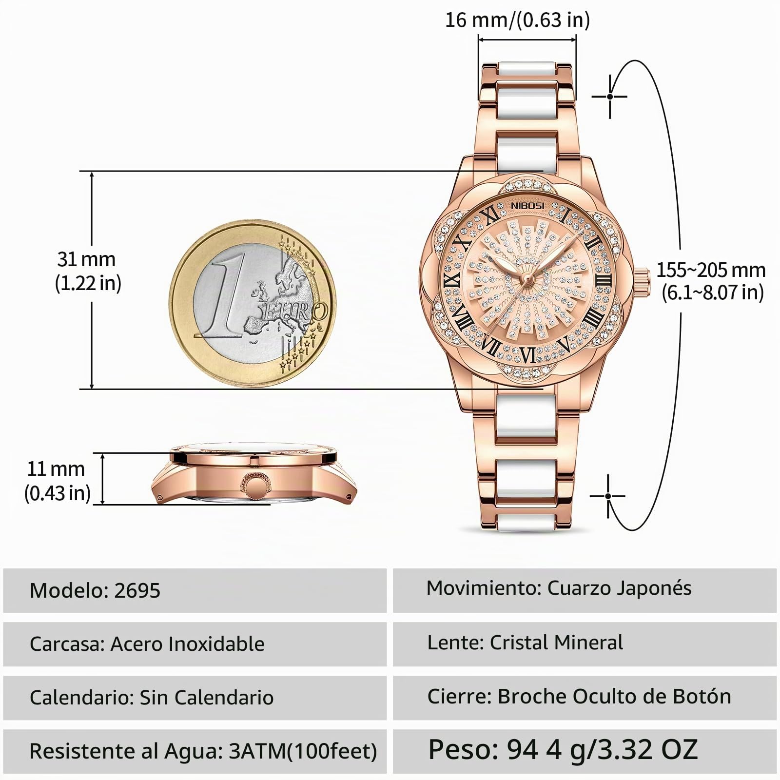 NIBOSI Reloj Mujer Reloj analógico de Cuarzo para Mujer con Esfera de Diamante, Reloj único con Esfera giratoria Color Rosa Plateado Clásico