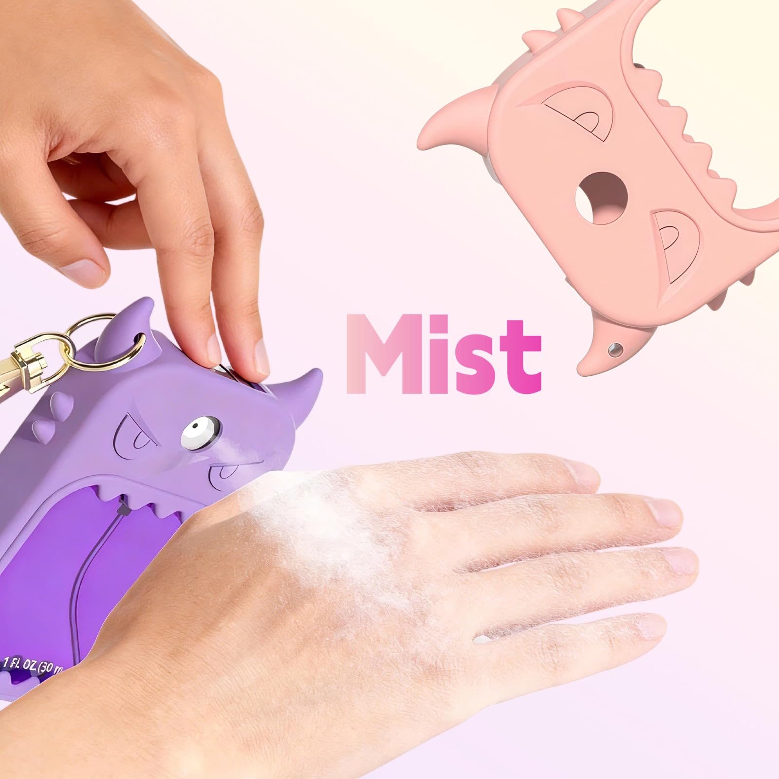 Paquete de 2 fundas de silicona de 30 ml compatibles con el spray desinfectante de manos Touchland (rosa y morado)