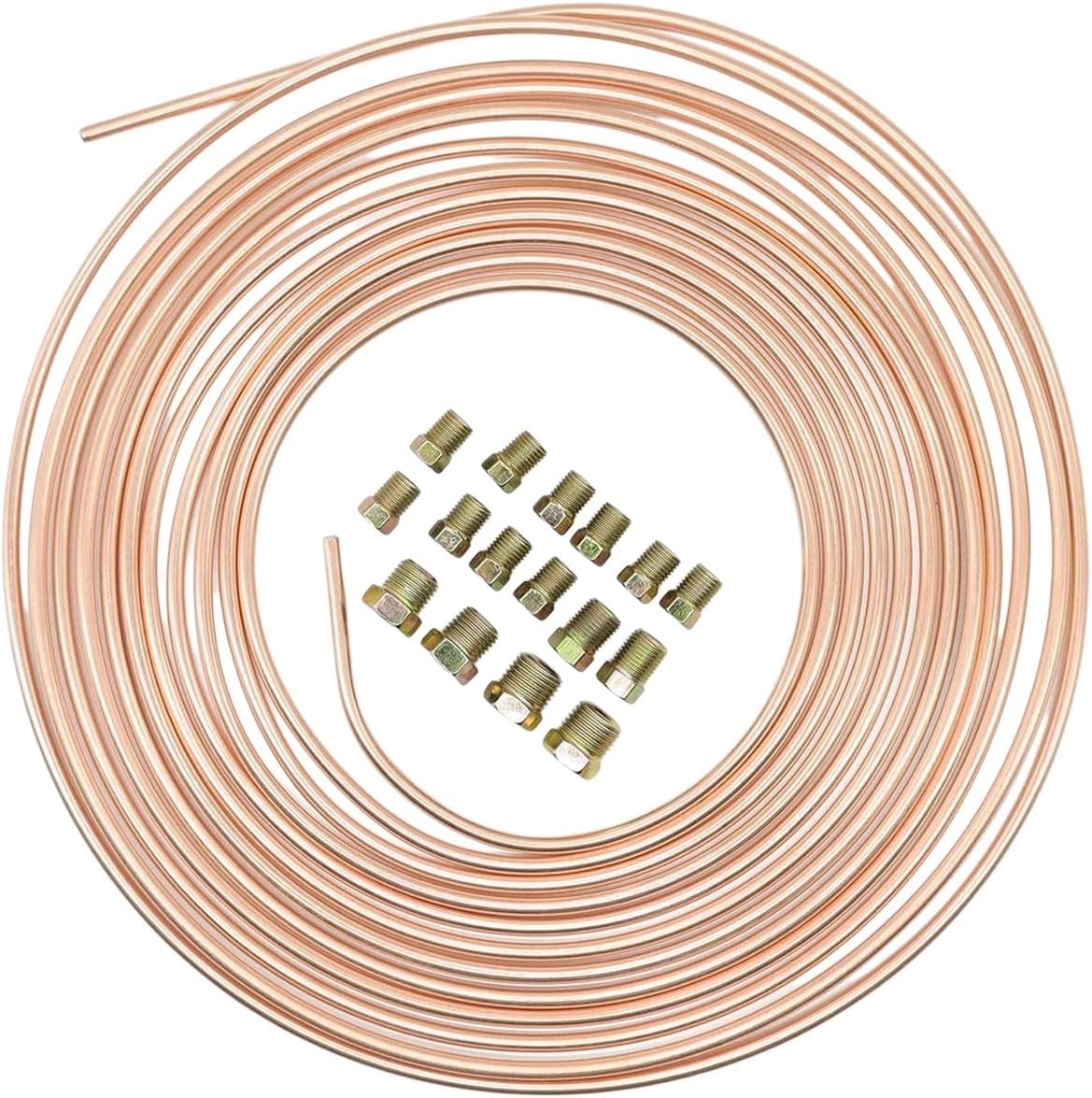 3/16 OD 25 Foot Coil Roll Fittings Copper Nickel Line Tubing Kit