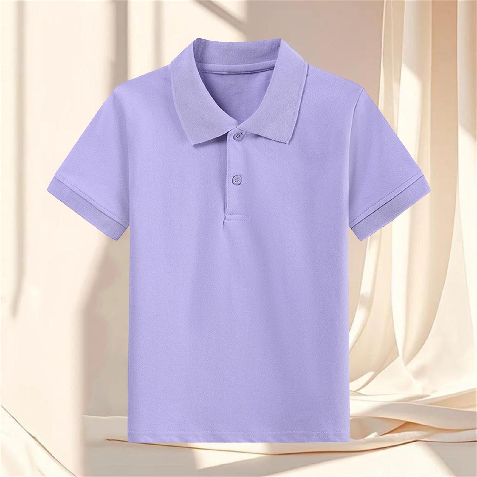 Camiseta Manga Corta Cuello Solapa para Niños Algodón Holgada 2-15 Años