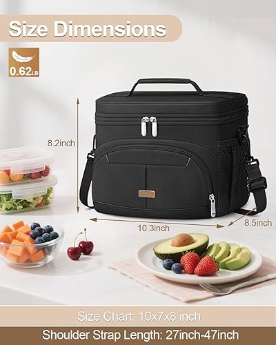 Miniatura 6 de Lonchera para hombres y mujeres, bolsa térmica con aislamiento térmico, lonchera a prueba de fugas, bolsas de almuerzo con correa extraíble para el