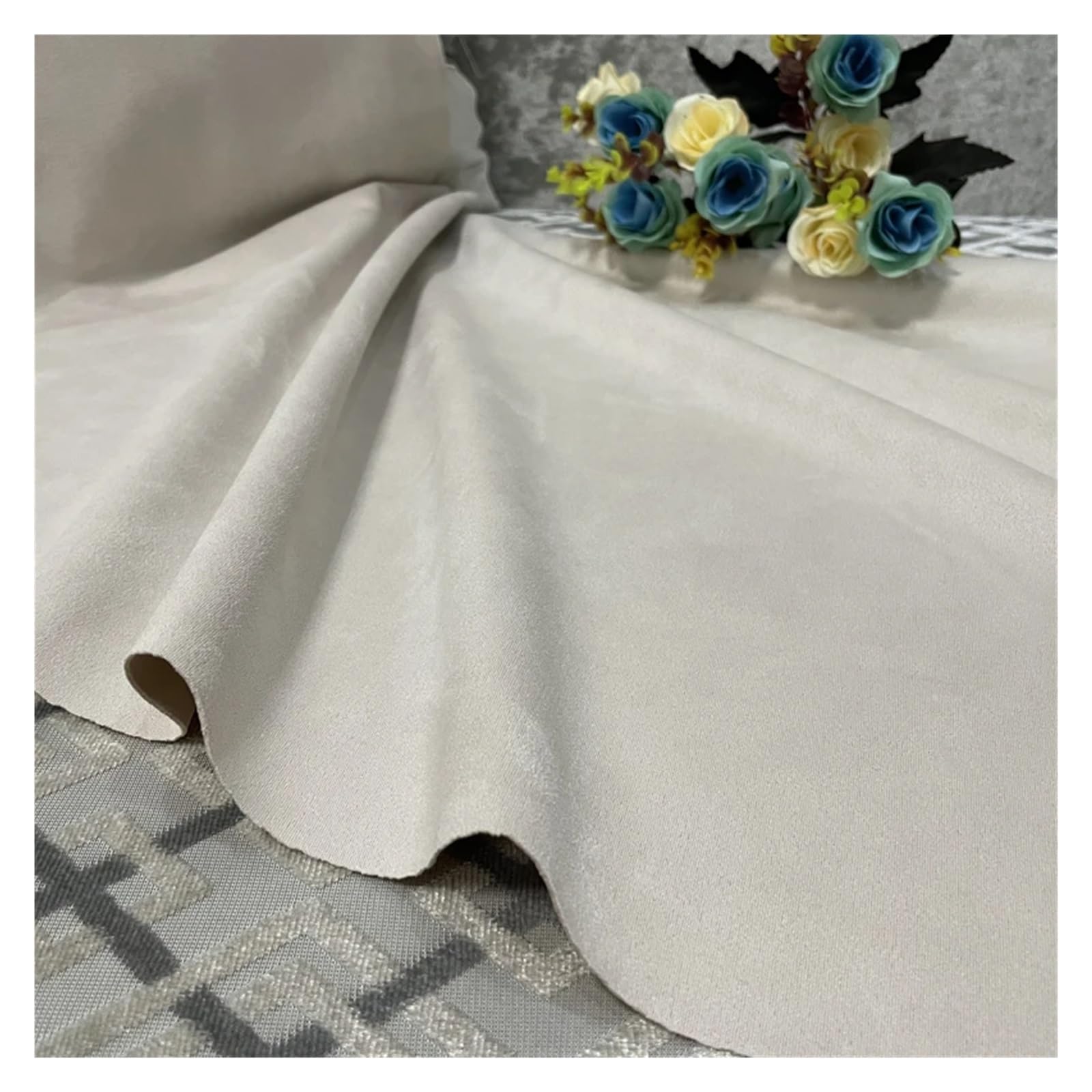 FIgpmwld Faux Suede Fabric, Elastic Suede Multi 50x160cm DIY Background Sofa Cover Tablecloth(Rice Apricot)