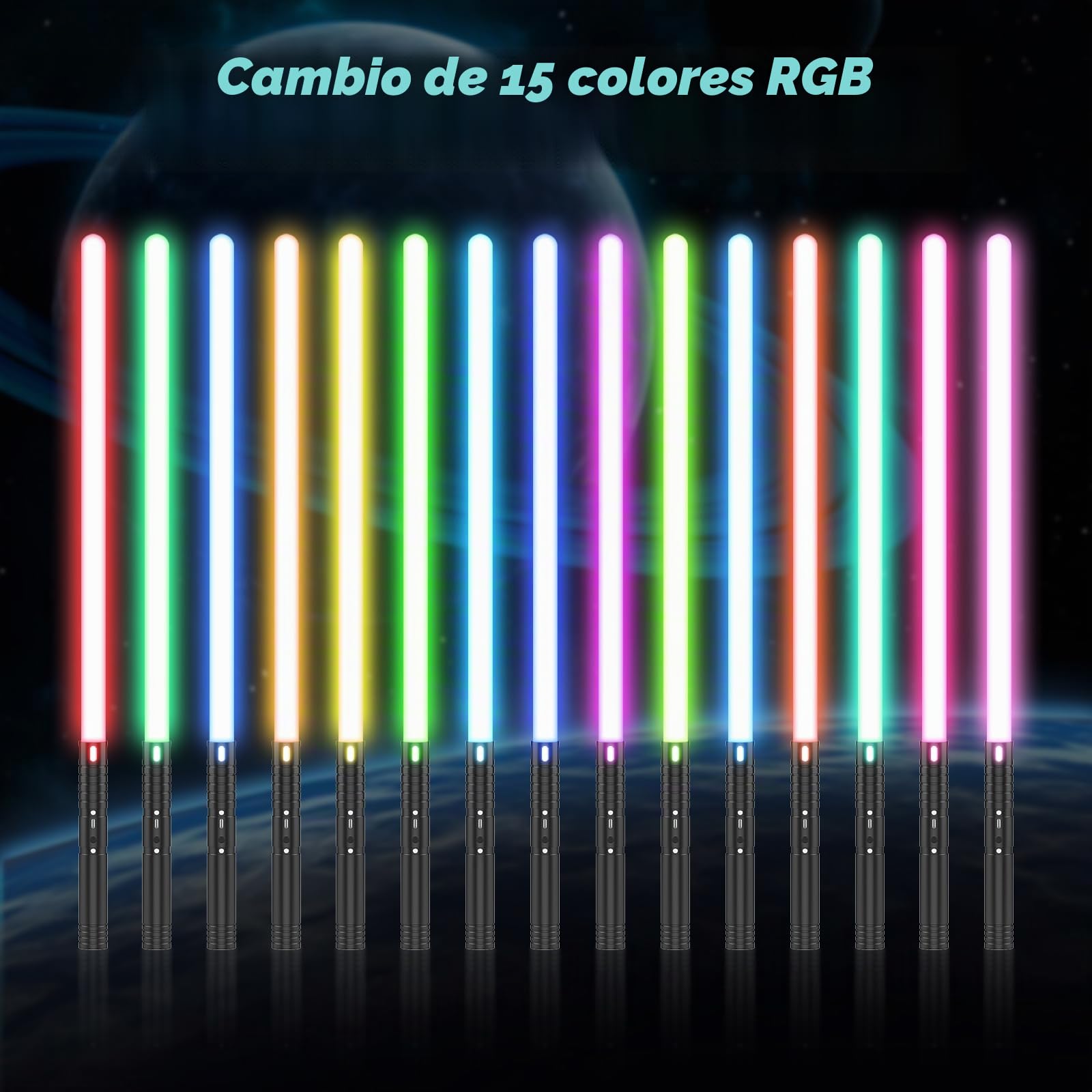 Sable de Luz, 2 En 1 Espada Laser 15 Colores, Espada Láser Recargable con Sonido, Juguetes para Niños y Adultos Halloween Cosplay Guerra de Las Galaxias(60CM 2PC)