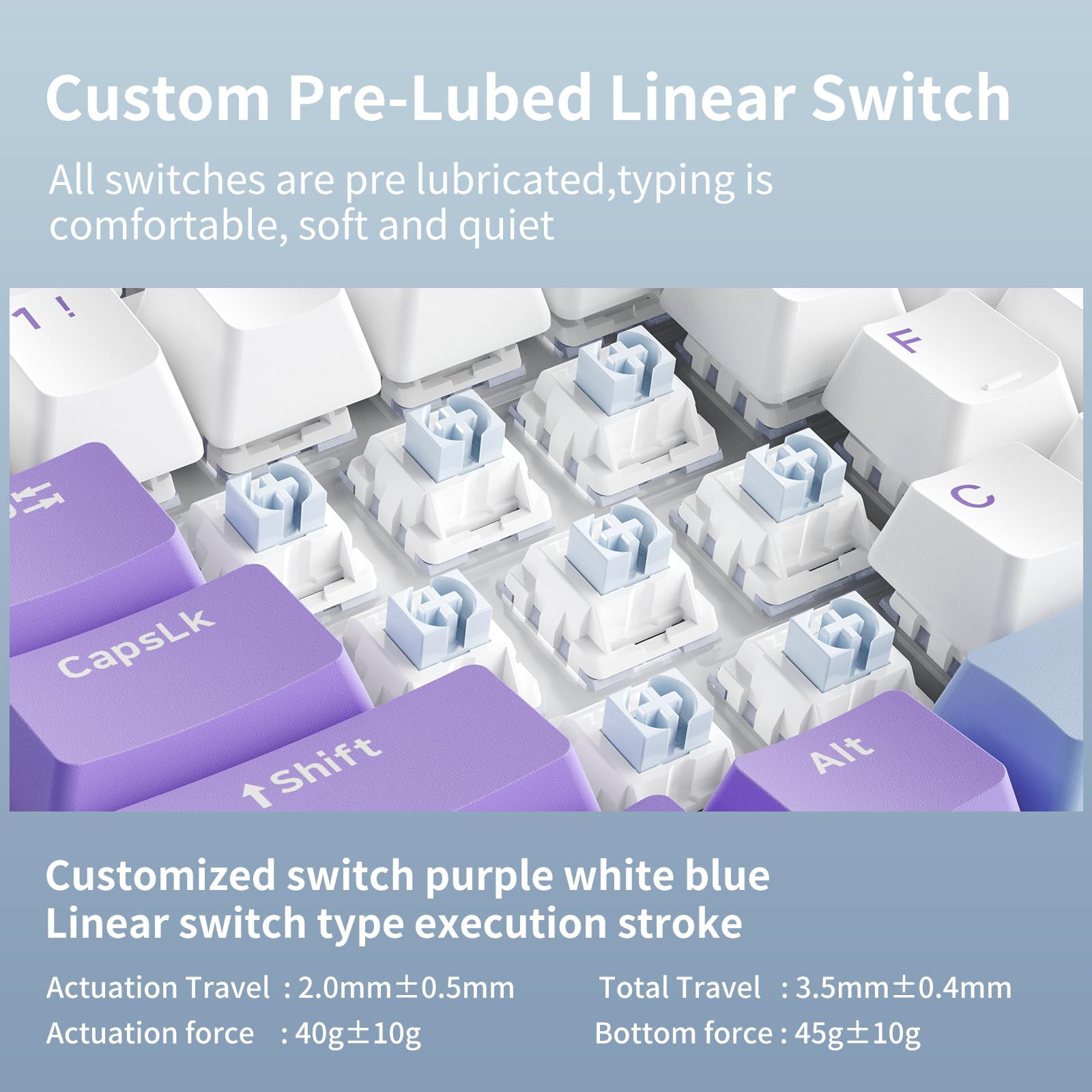 AJAZZ AK820 Wired Mechanical Keyboard, 75% Gaming Keyboard with Volume Control Knob, PBT Keycaps, 82 Keys, Five-Layer Sound Insulation Pad, South-Oriented RGB, Full-Key Hot Swap, Blue White Purple