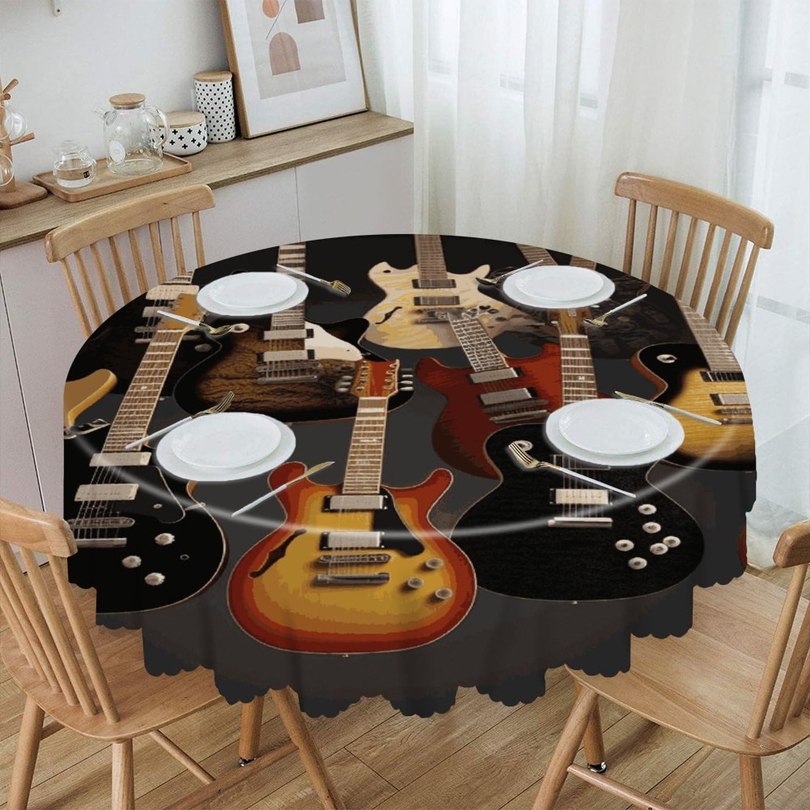 Btcowzrv Style Guitars Polyester Round Tablecloth 59.84 Inch, Decorative Washable Table Cover, Table Cloth For Restaurant Picnic Indoor And Outdoor Dining